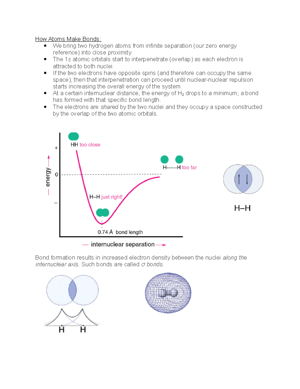 Lec 2 Notes - How Atoms Make Bonds: We bring two hydrogen atoms from ...