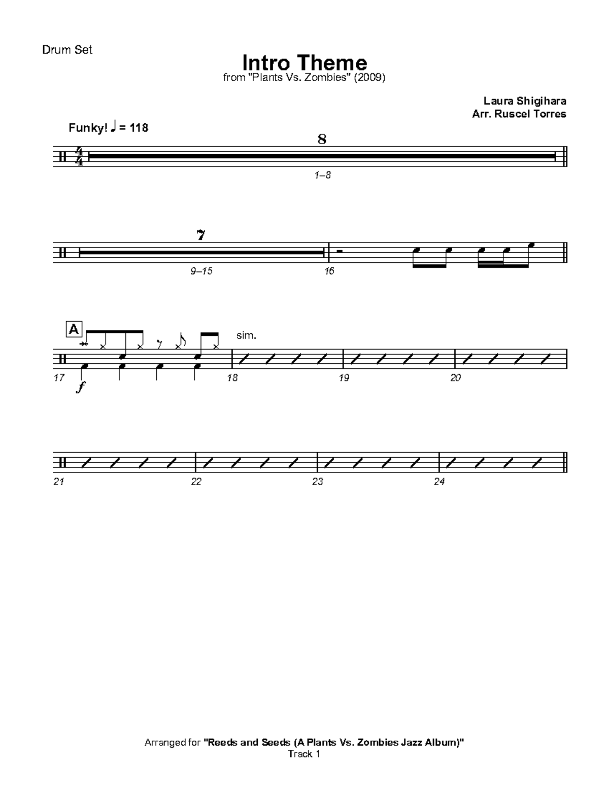1 Intro Theme Drum Set its pretty cool Arranged for "Reeds and