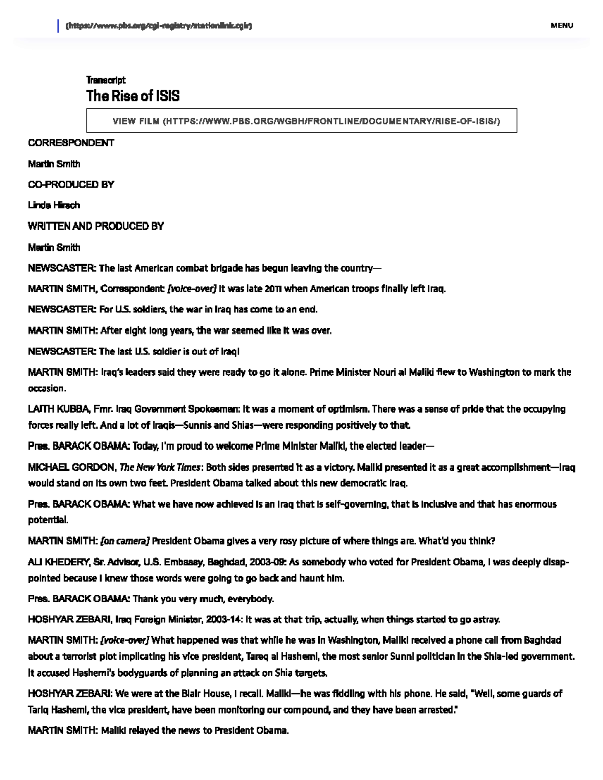 The rise of ISIS transcript - Education sa pagpapakatao - Studocu