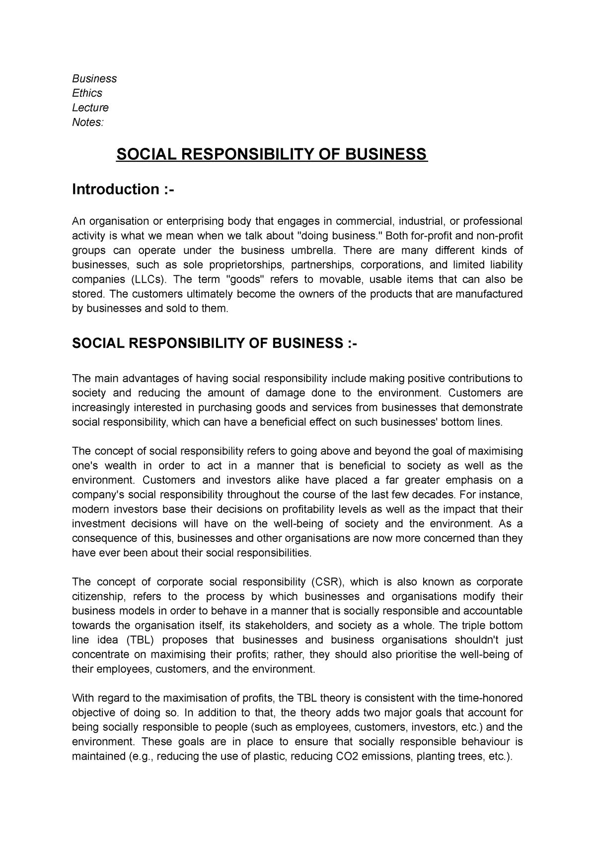 essay about social responsibility of business