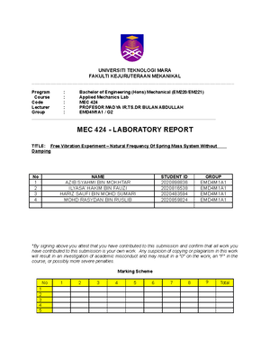 free vibration experiment lab report uitm