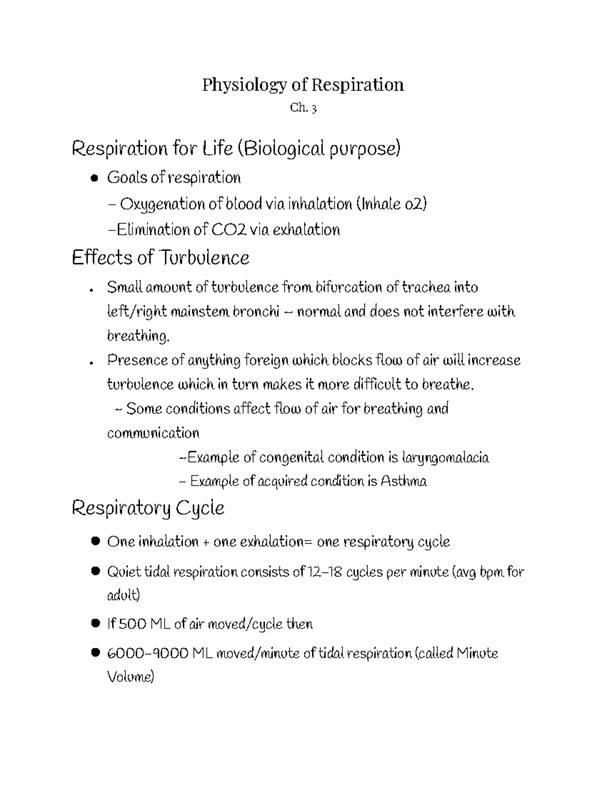 SPLP 2040 Ch. 3 - Lecture notes Chapter 3 - Physiology of Respiration ...