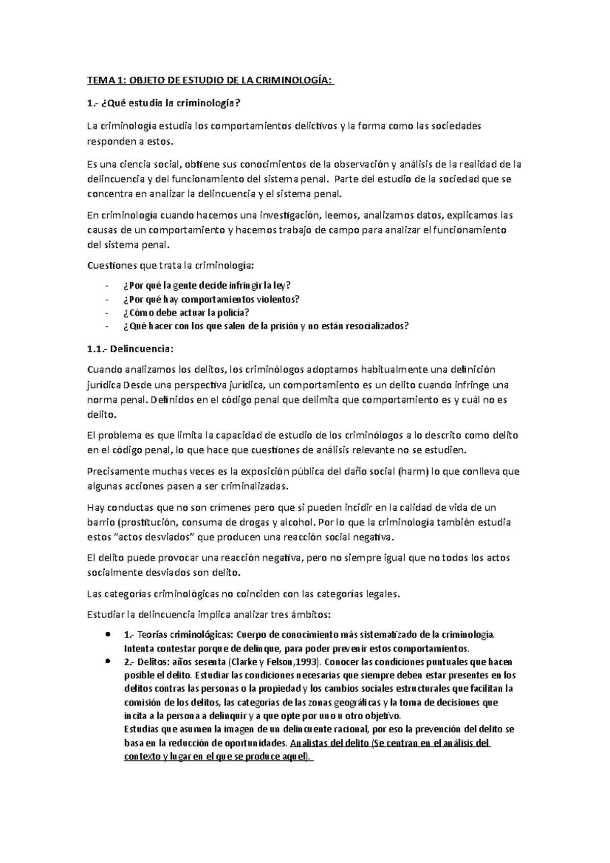 Tema 1 Criminologia - TEMA 1: OBJETO DE ESTUDIO DE LA CRIMINOLOGÍA: 1 ...