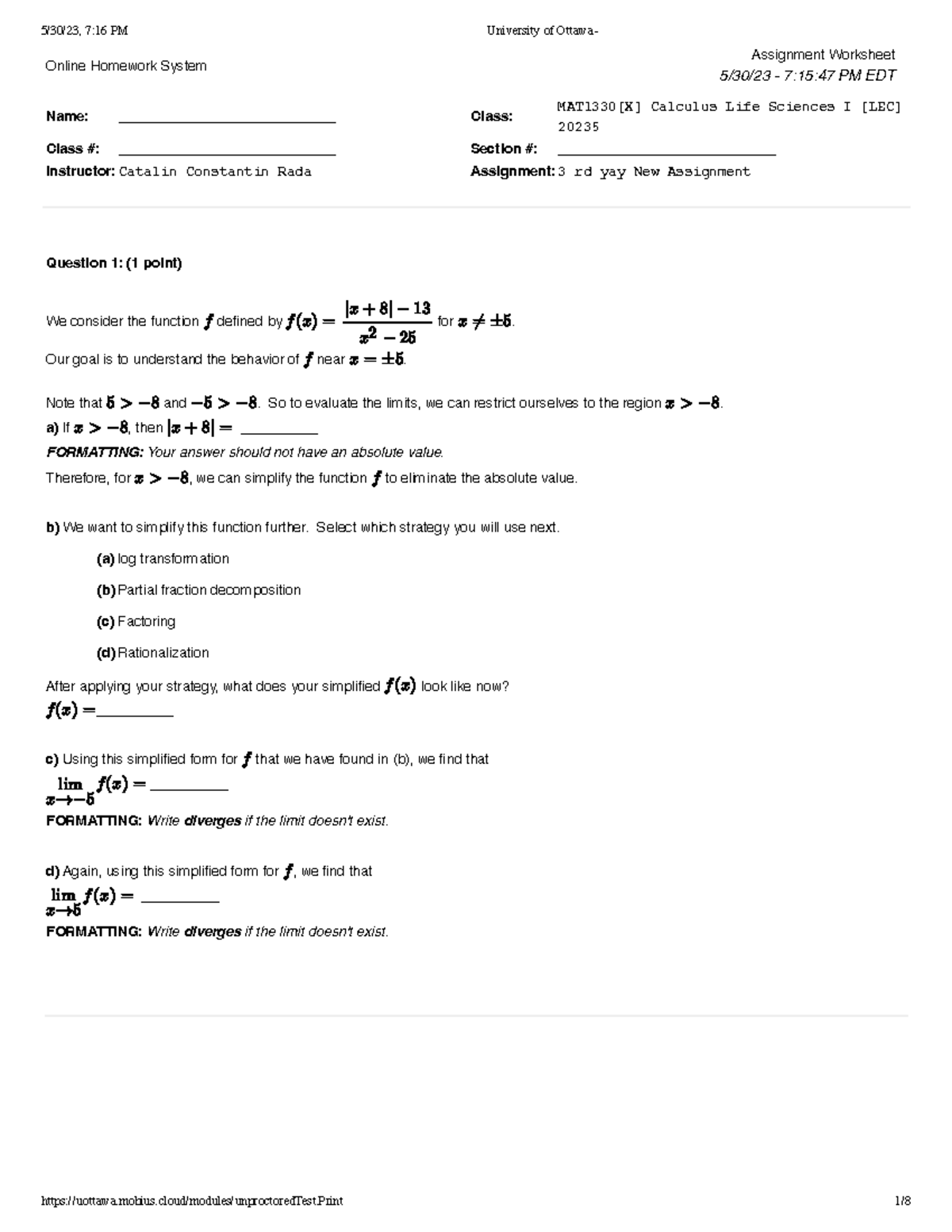 MAT1330 Assignment 3 - Online Homework System Assignment Worksheet 5/30 ...