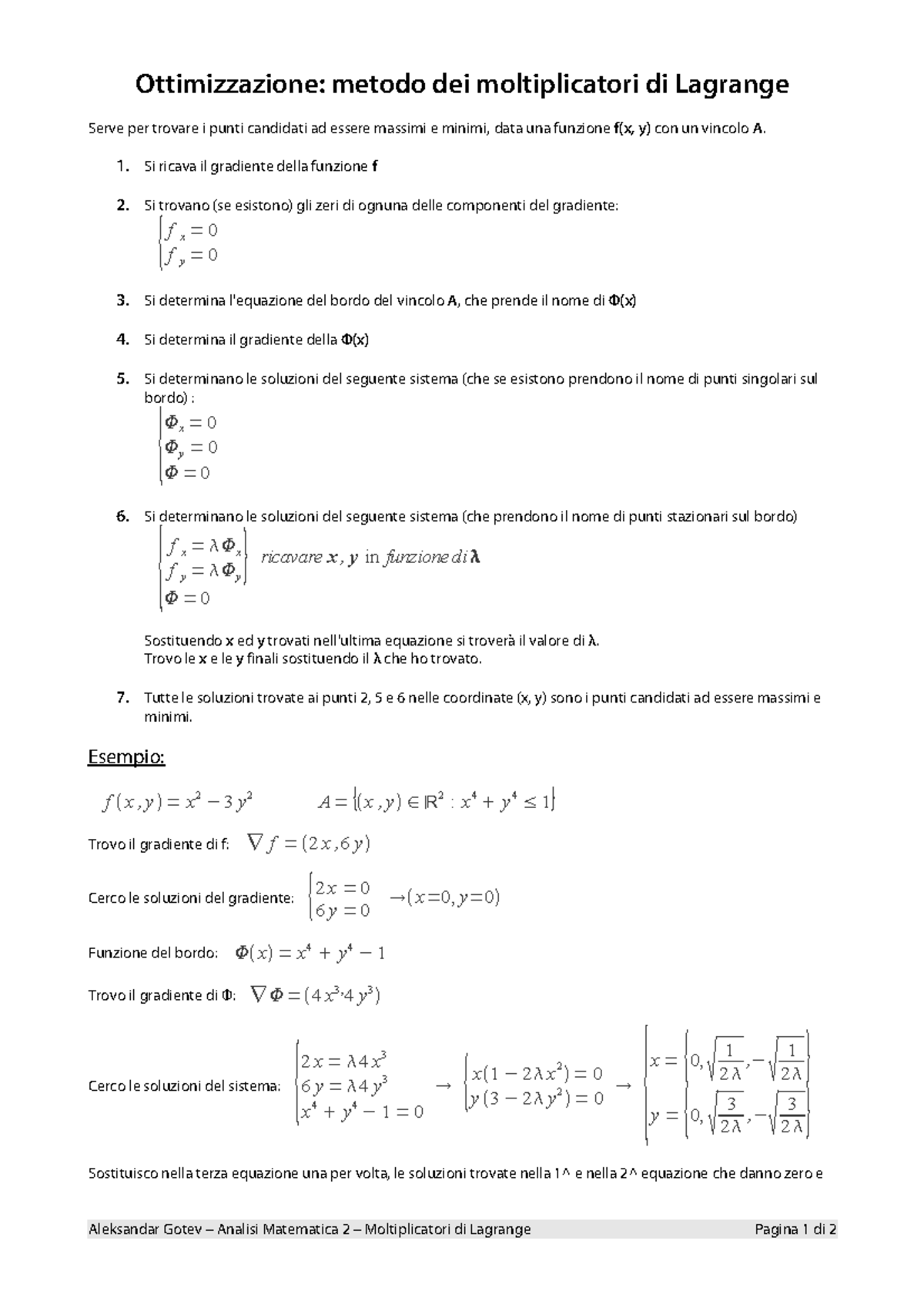Metodo Dei Moltiplicatori Di Lagrange - Appunti, Lezione 1 ...