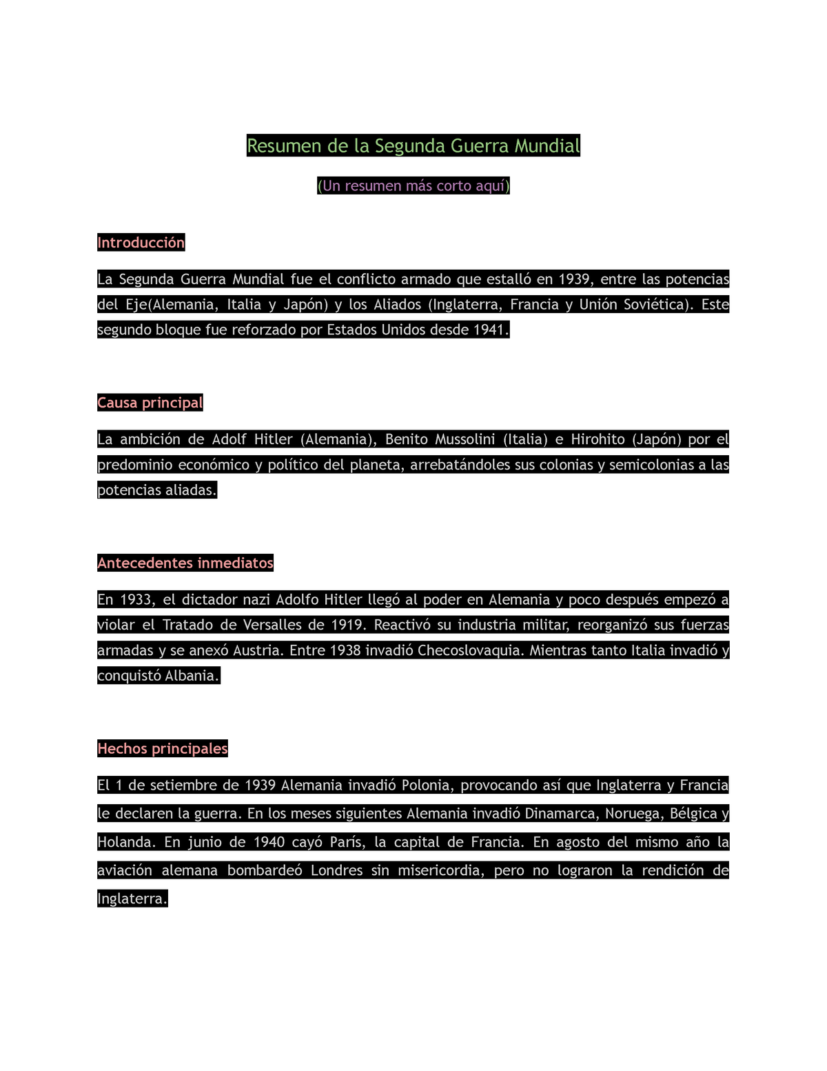 Resumen de la Segunda Guerra Mundial - Este segundo bloque fue reforzado  por Estados Unidos desde - Studocu