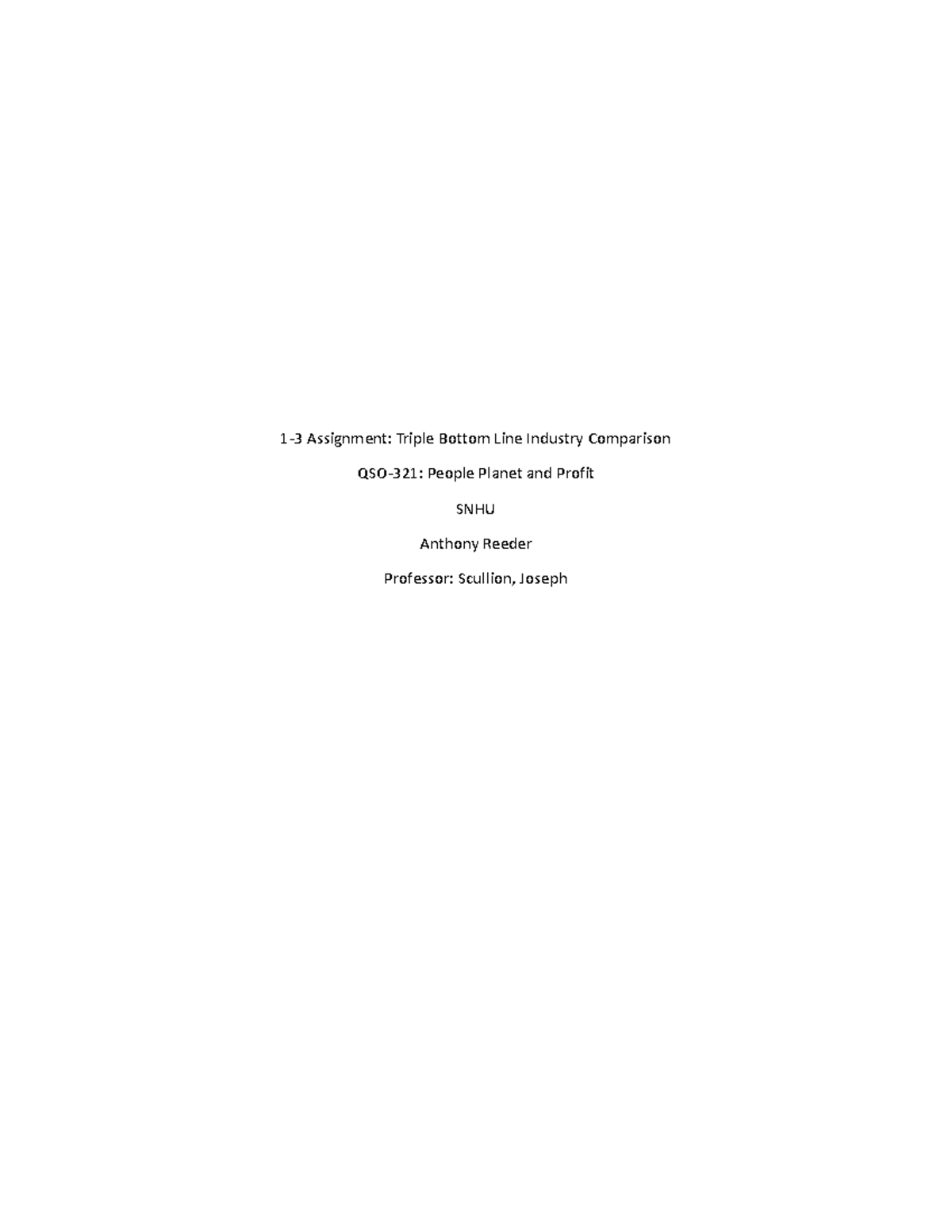 1-3 Assignment - n/a - 1-3 Assignment: Triple Bottom Line Industry ...