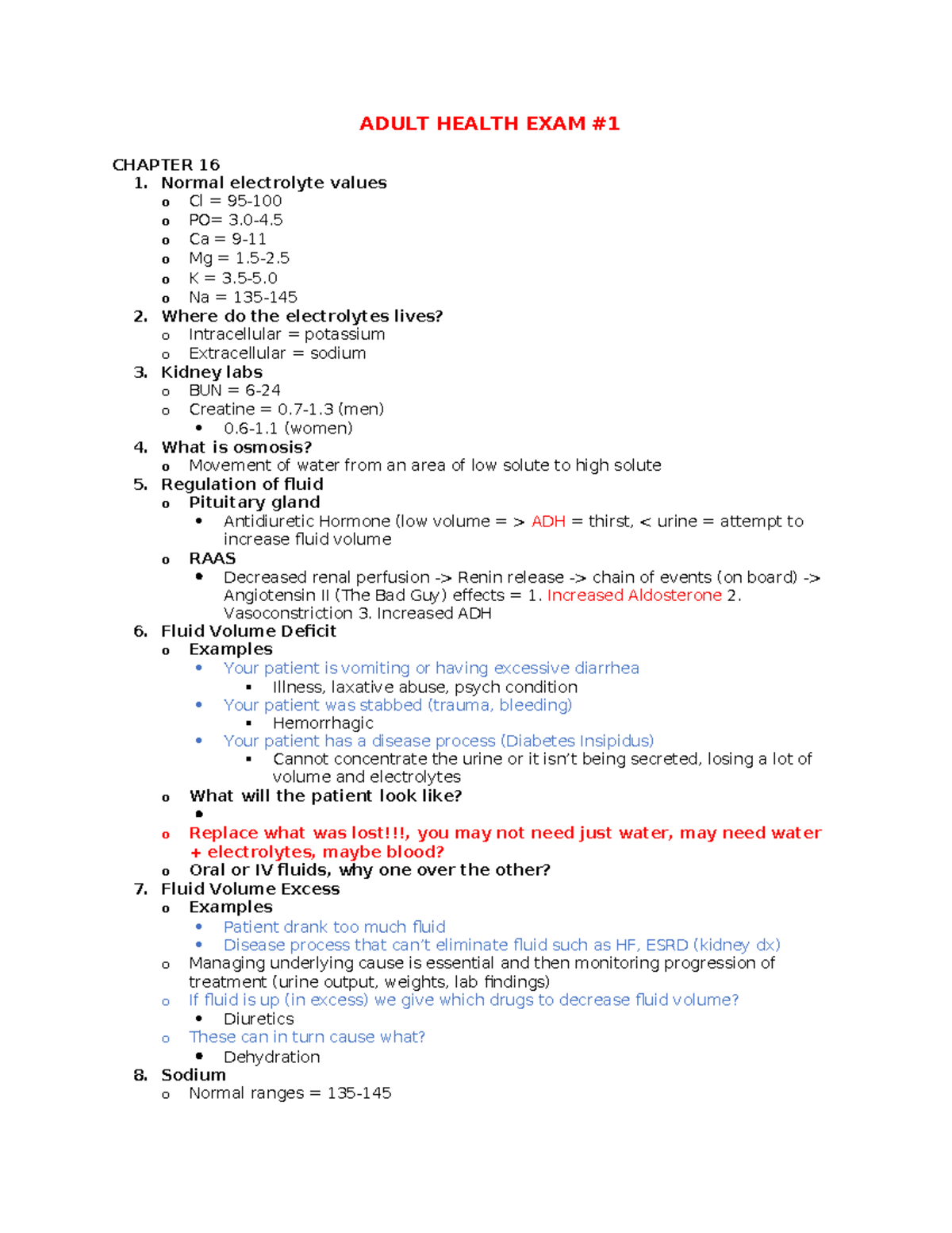 Ch. 16 (Review) - ch 16 notes - ADULT HEALTH EXAM CHAPTER 16 Normal ...