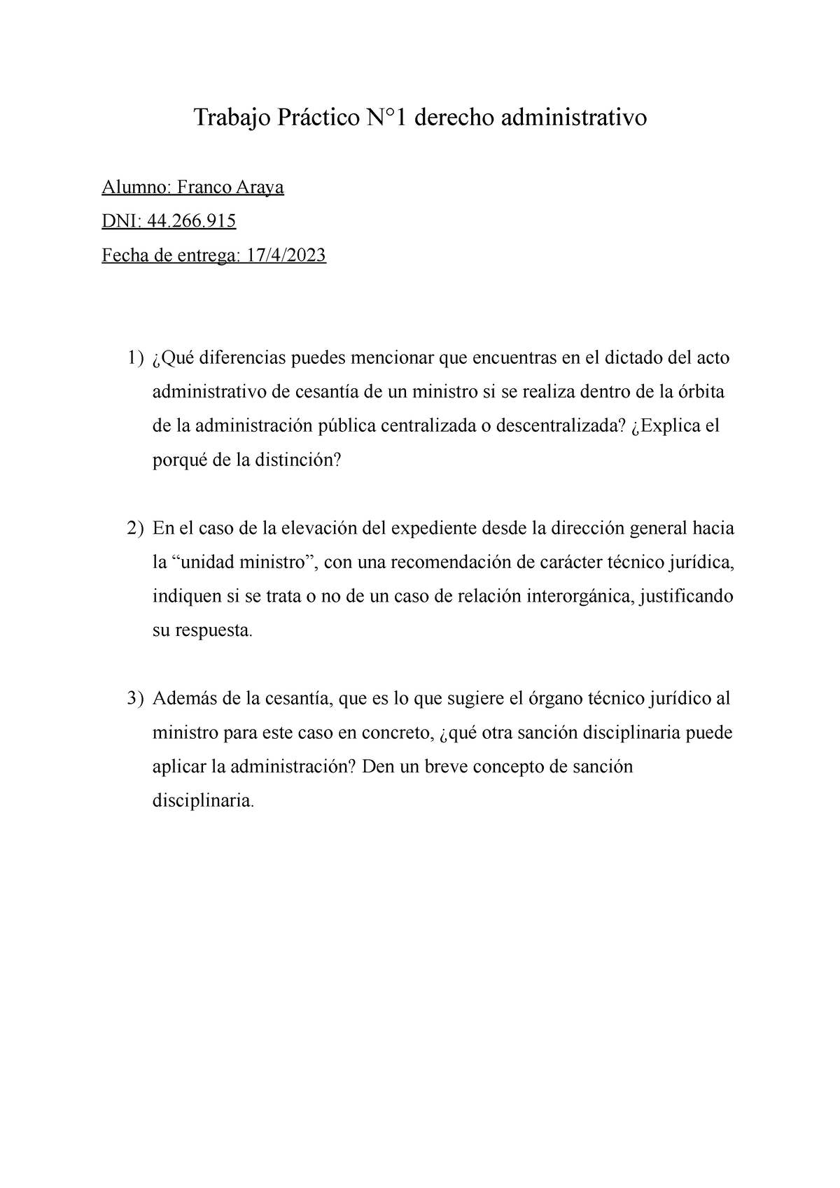 Trabajo Práctico N°1 Derecho Administrativo - Trabajo Práctico N°1 ...