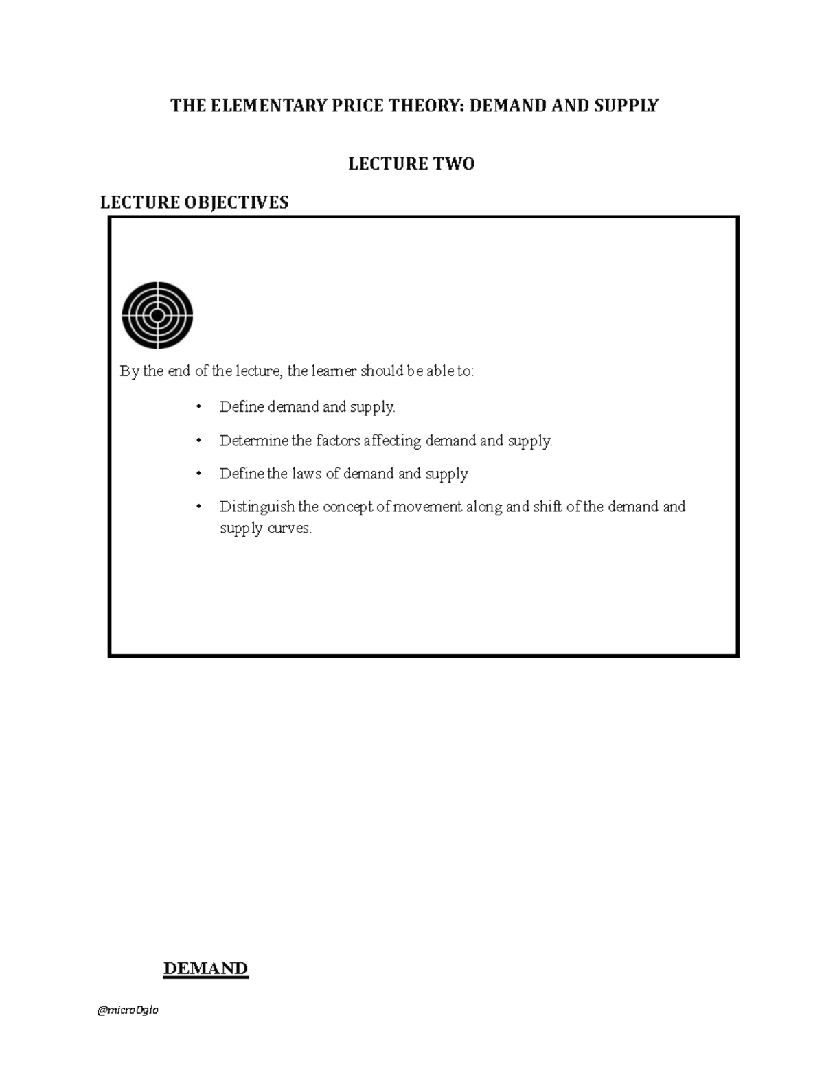 Demand 1 - THE ELEMENTARY PRICE THEORY: DEMAND AND SUPPLY LECTURE TWO ...