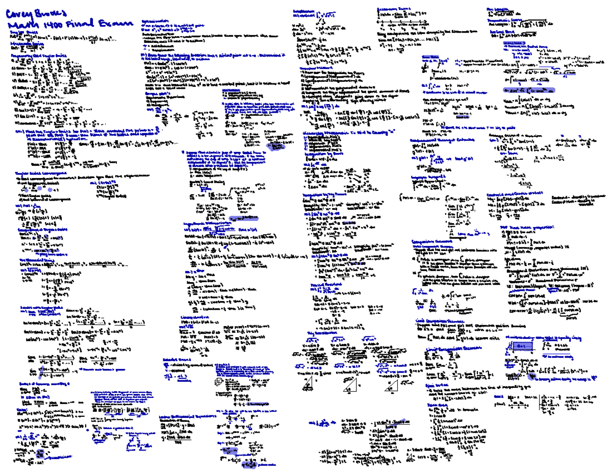 Math 1400 Final Notes Sheet - Covey Brooks Math 1400 Final Exam ...