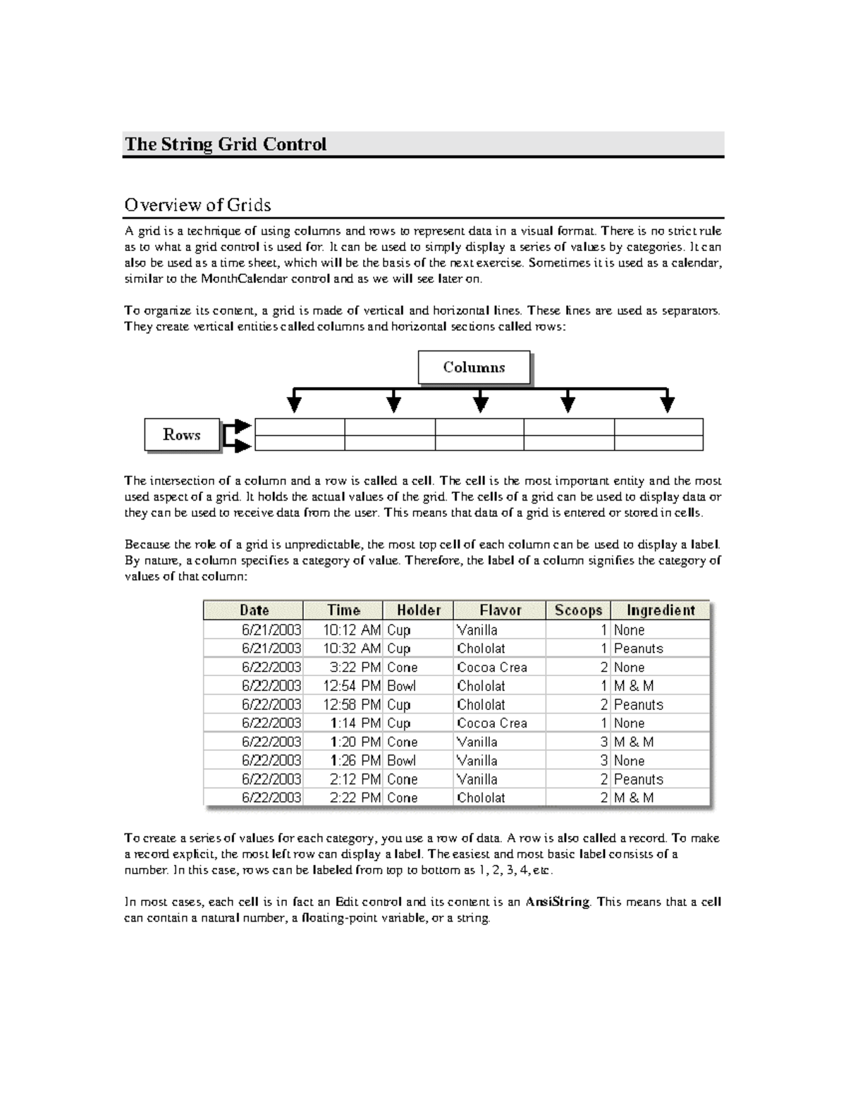 TString Grid NB - notes - The String Grid Control Overview of Grids A ...