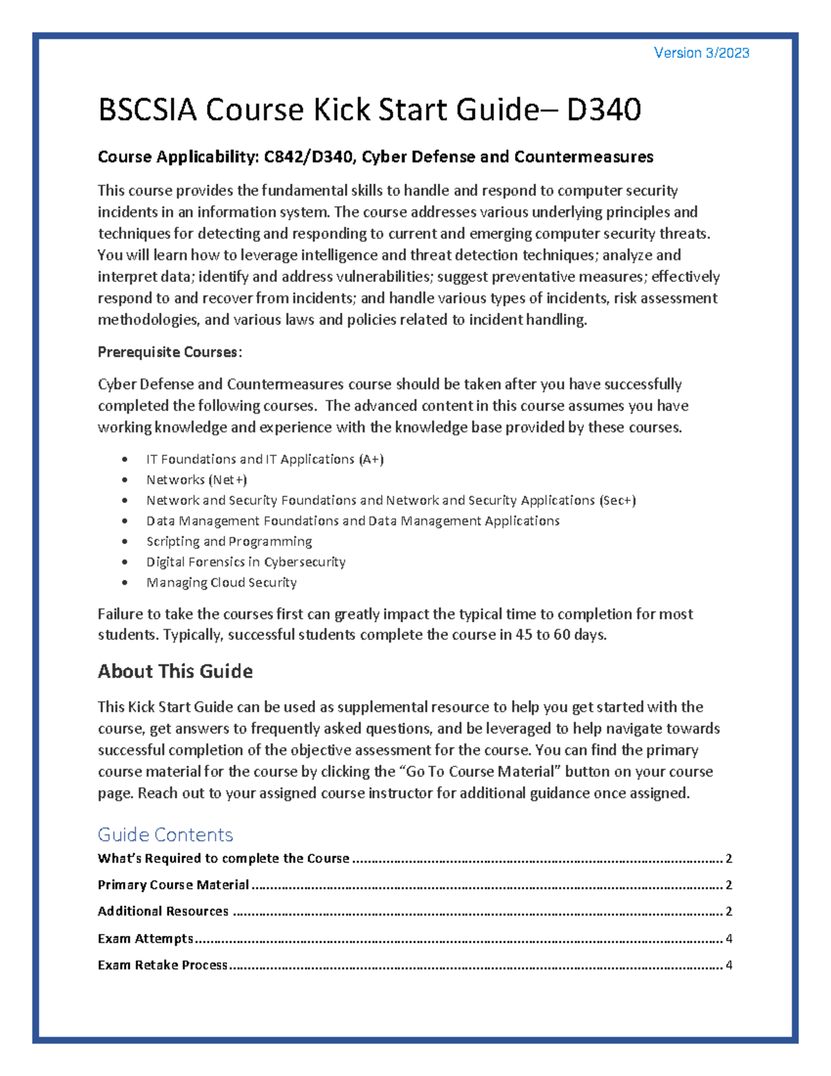 Course Kick Start D340 - BSCSIA Course Kick Start Guide– D Course ...