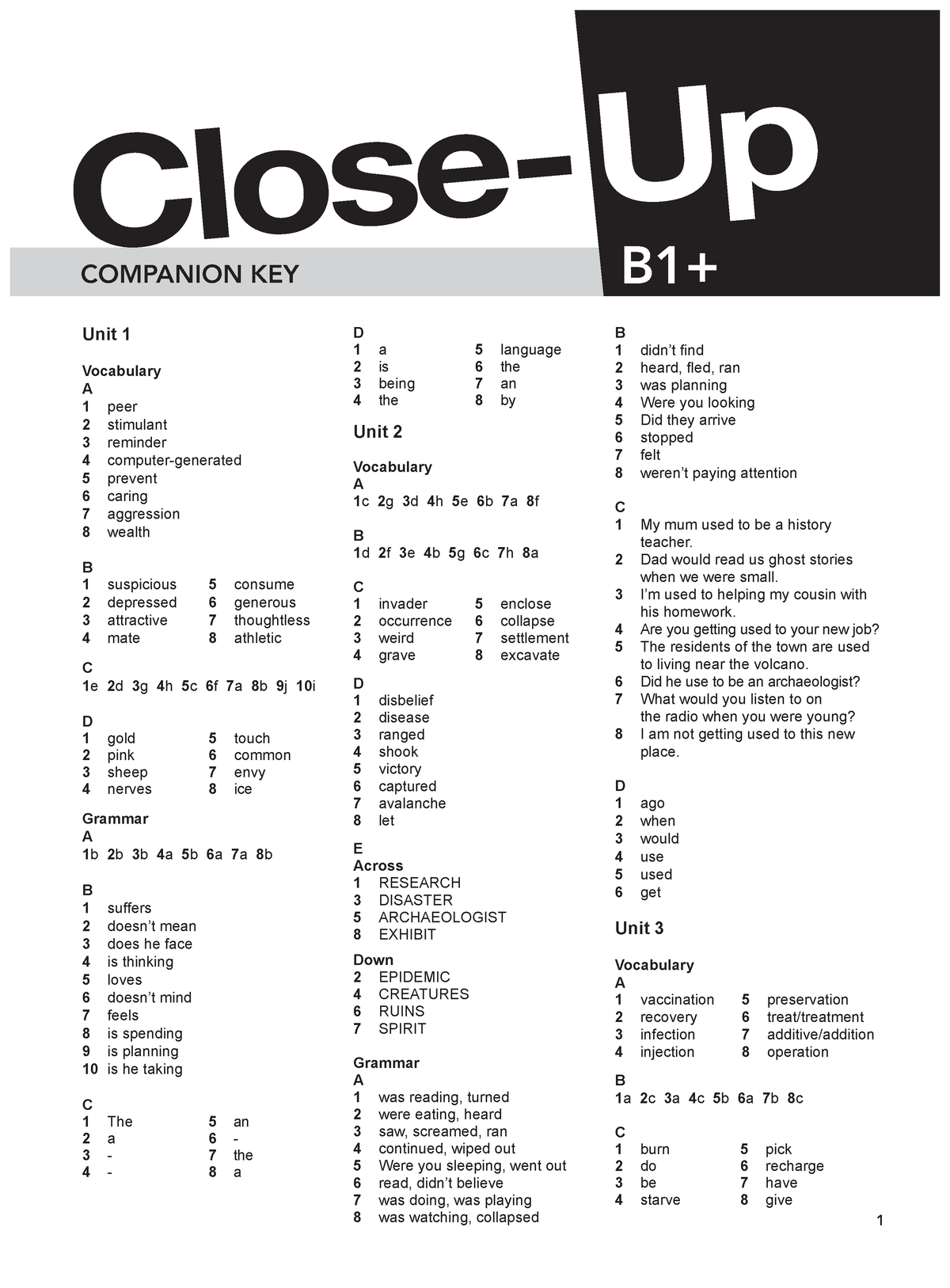 358094155 347324511 Close Up B1 Answers Pdf - 1 Unit 1 Vocabulary A 1 ...