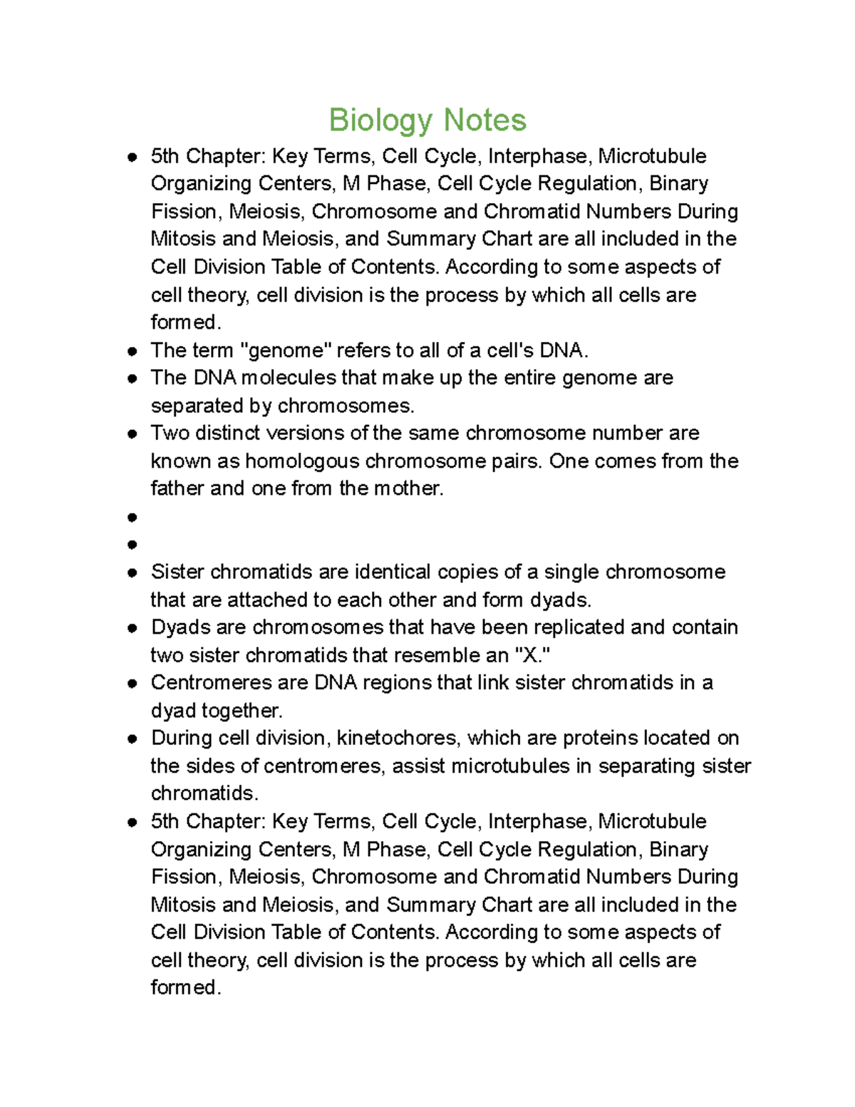 Biology Notes Biology Notes 5th Chapter Key Terms, Cell Cycle