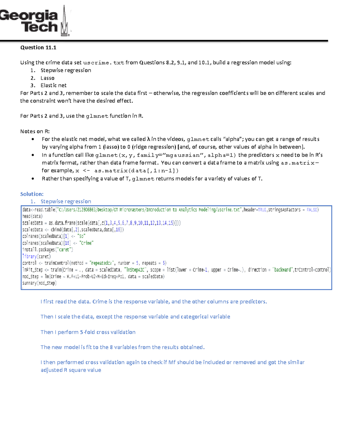 HW 8 - Komal Gupta - Question 11. Using the crime data set uscrime from ...