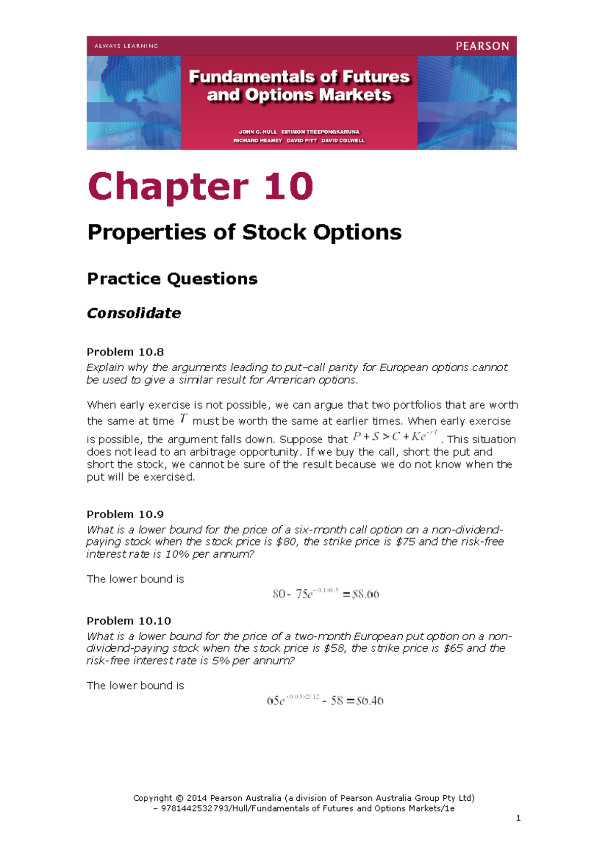 Ch10 hull ffom 1e sm - mmmmmm - Chapter 10 Properties of Stock Options ...