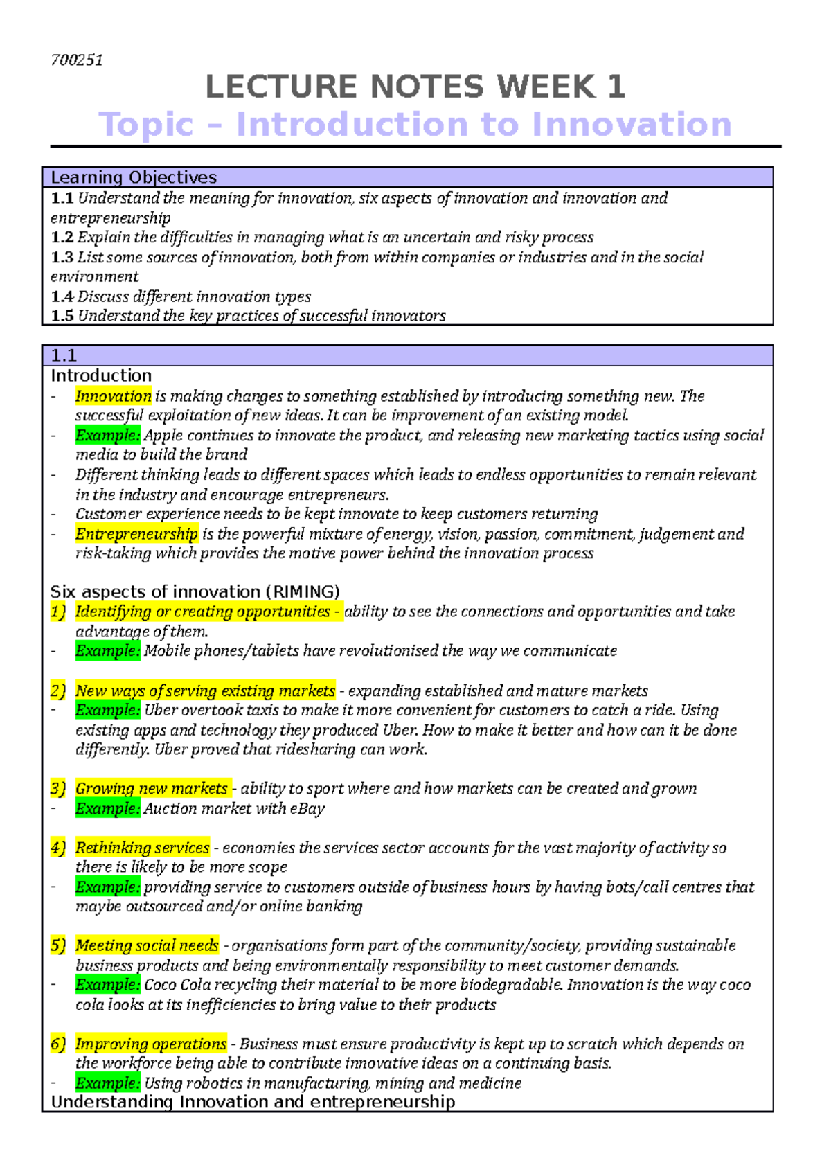 Complete 700521 Notes - LECTURE NOTES WEEK 1 Topic – Introduction to ...