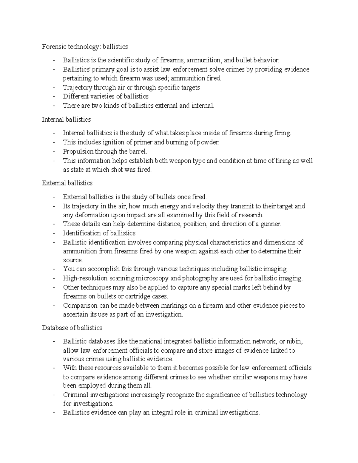 Forensic Science Notes 1 - Forensic technology: ballistics Ballistics ...