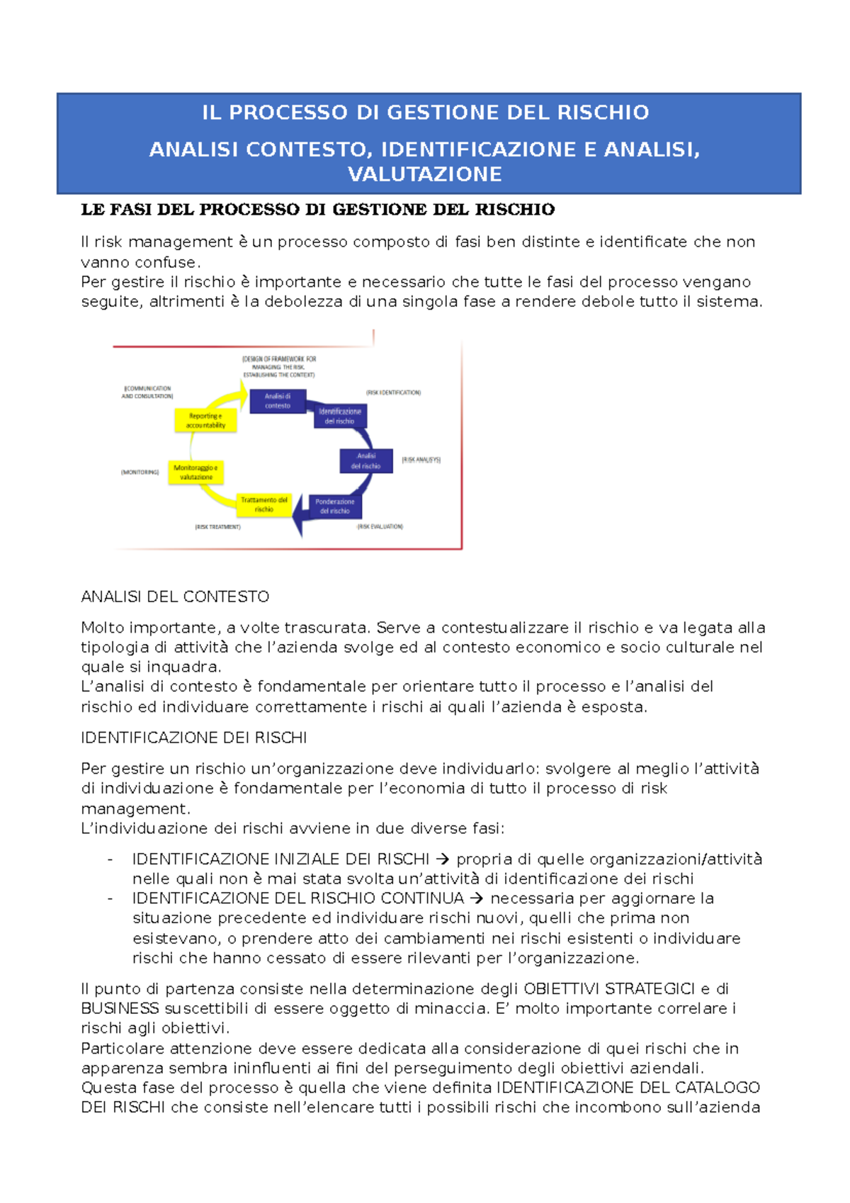 IL Processo DI Gestione DEL Rischio - Analisi Contesto, Identificazione ...
