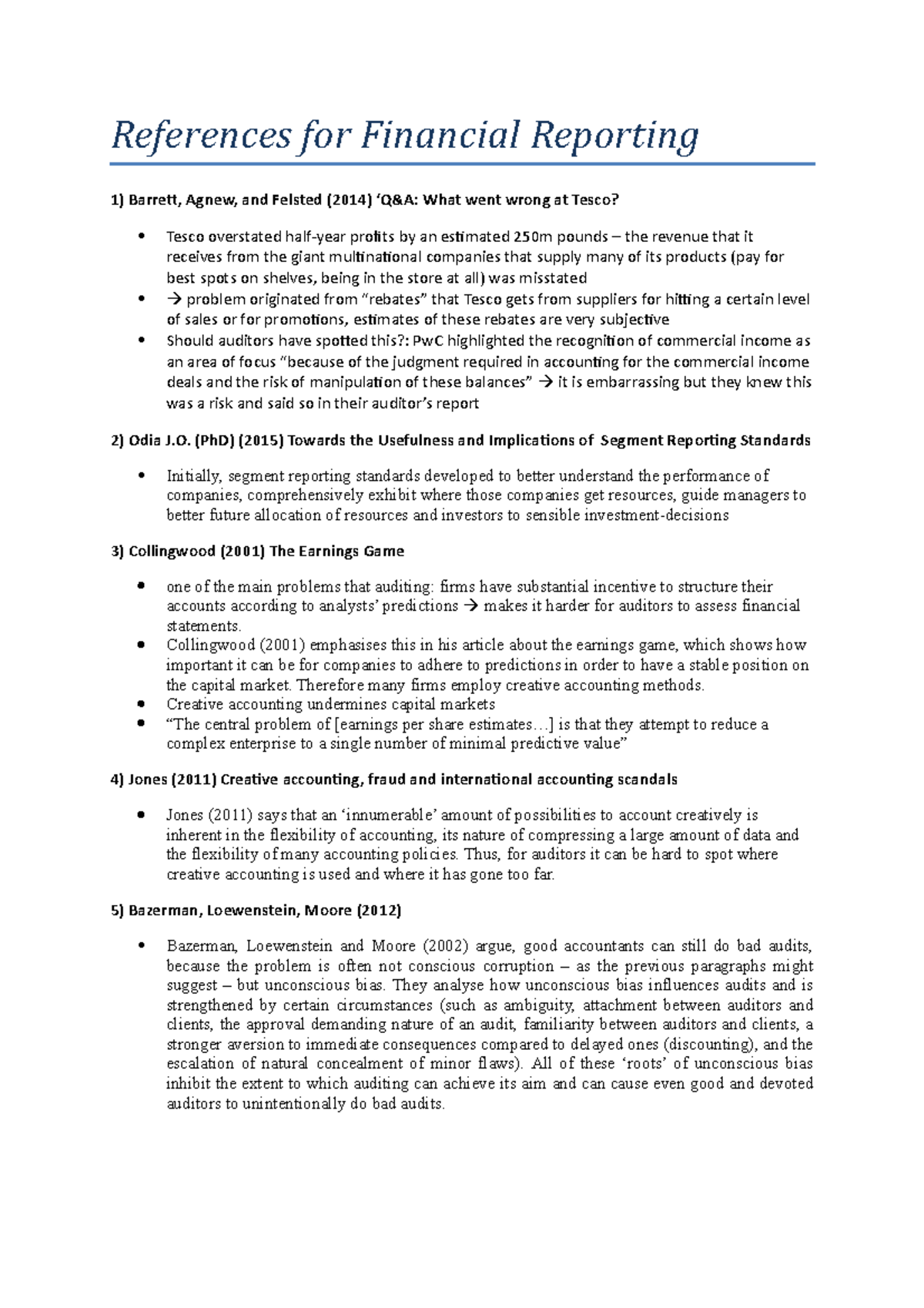 FR reading summary - References for Financial Reporting 1) Barrett ...