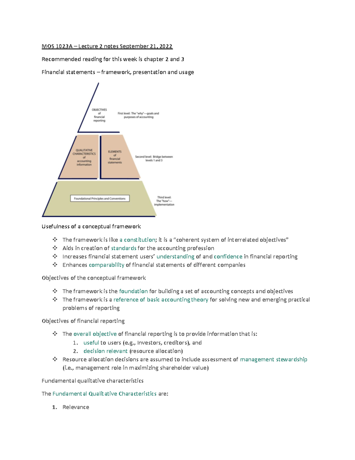 MOS 1023A lesson 2 notes chapters 2 and 3 - MOS 1023A – Lecture 2 notes ...