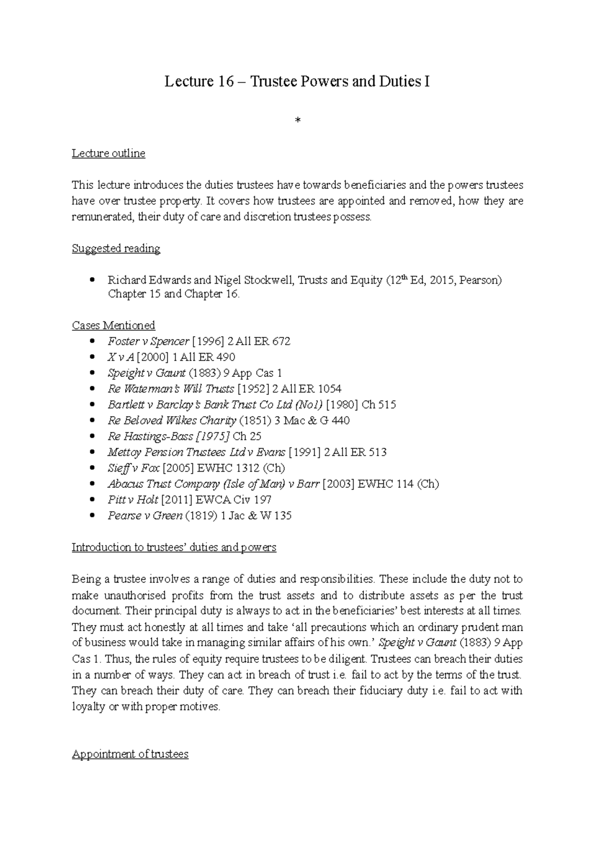 Lecture 16-1 - Rome - Lecture 16 – Trustee Powers and Duties I ...