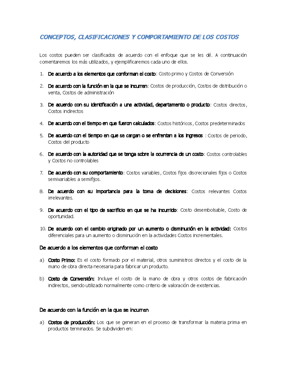Contabilidad Costos - CONCEPTOS, CLASIFICACIONES Y COMPORTAMIENTO DE ...
