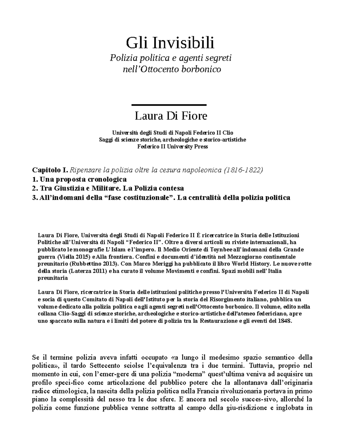 Gli Invisibili Polizia politica e agenti segreti nell'Ottocento