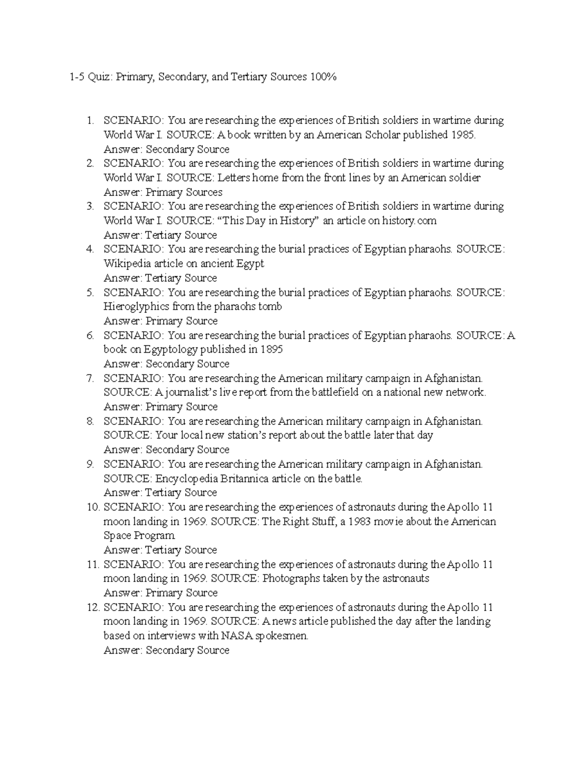 1 5 1 quiz primary secondary and tertiary sources quiz