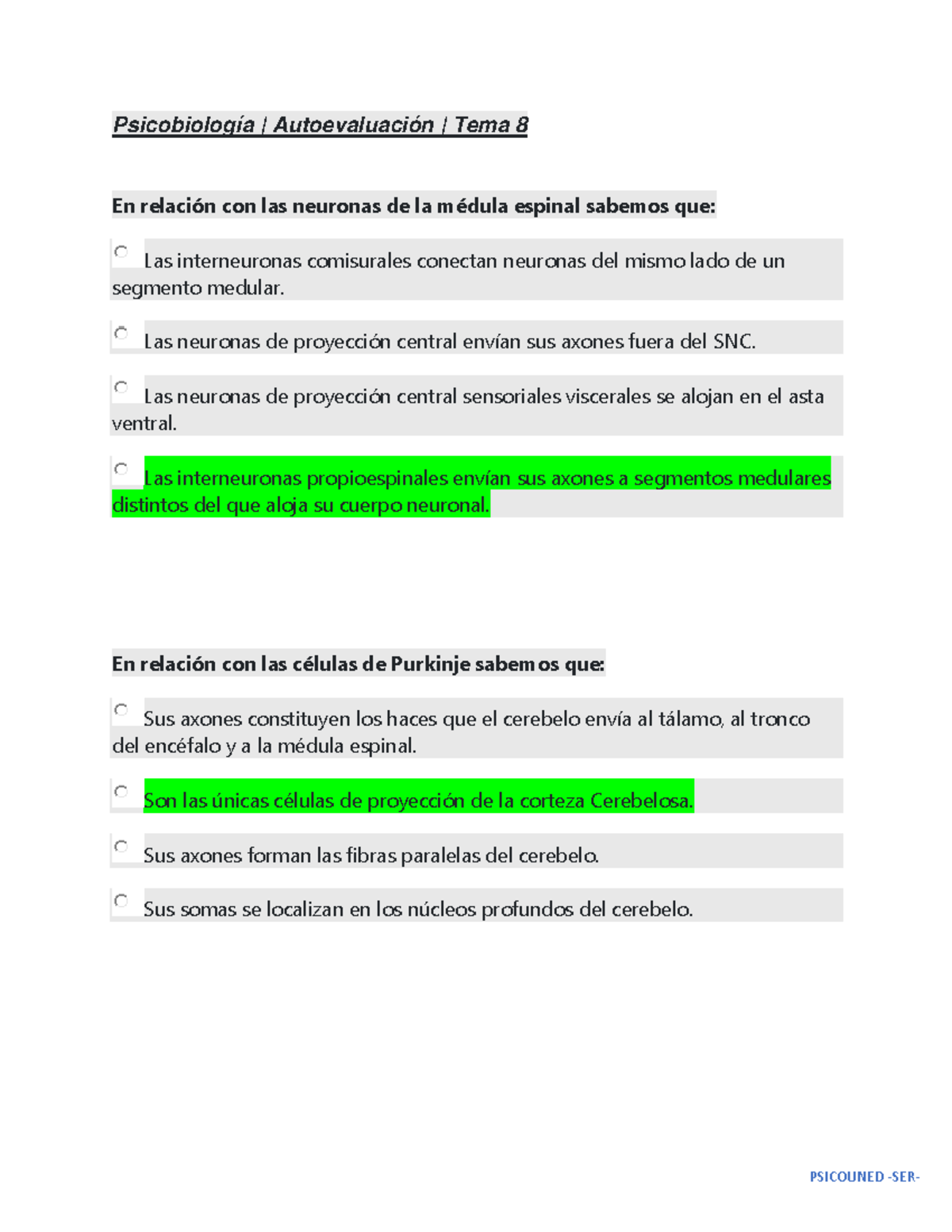 Psicobiologia Preguntas Autoevaluacion Segundo Parcial Todas ...