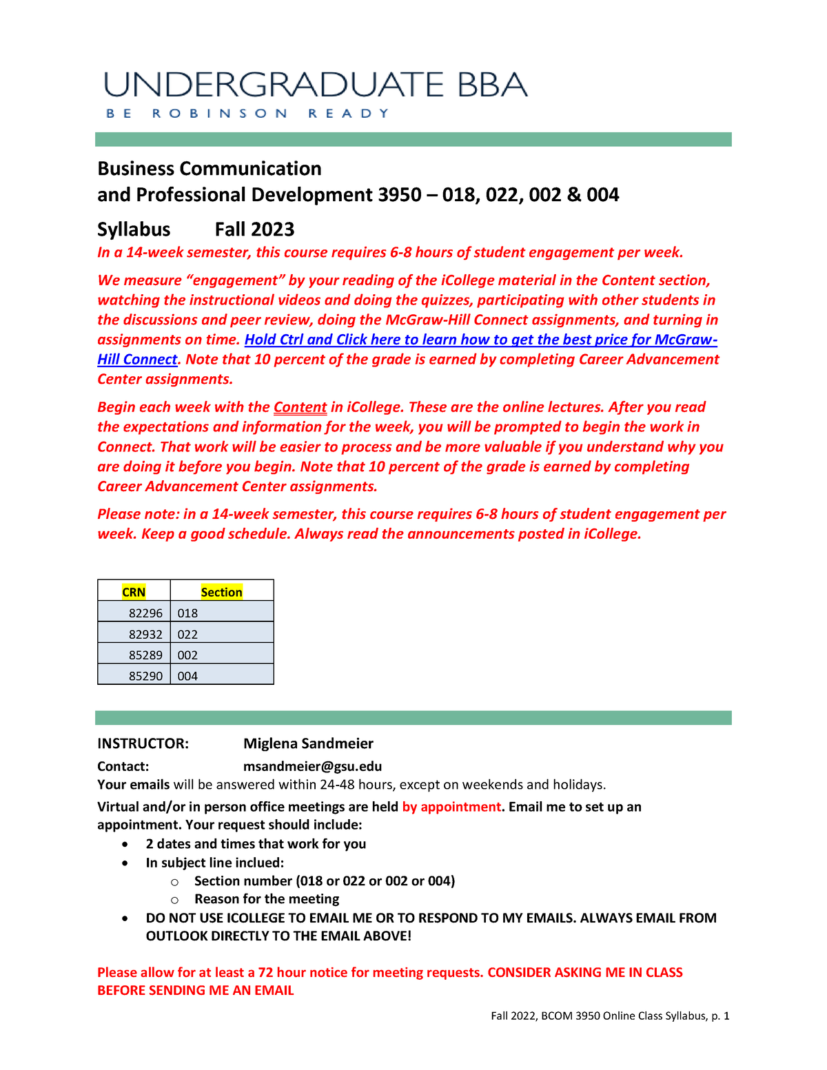 Syllabus BCOM 3950 Online F2023 - Business Communication And ...