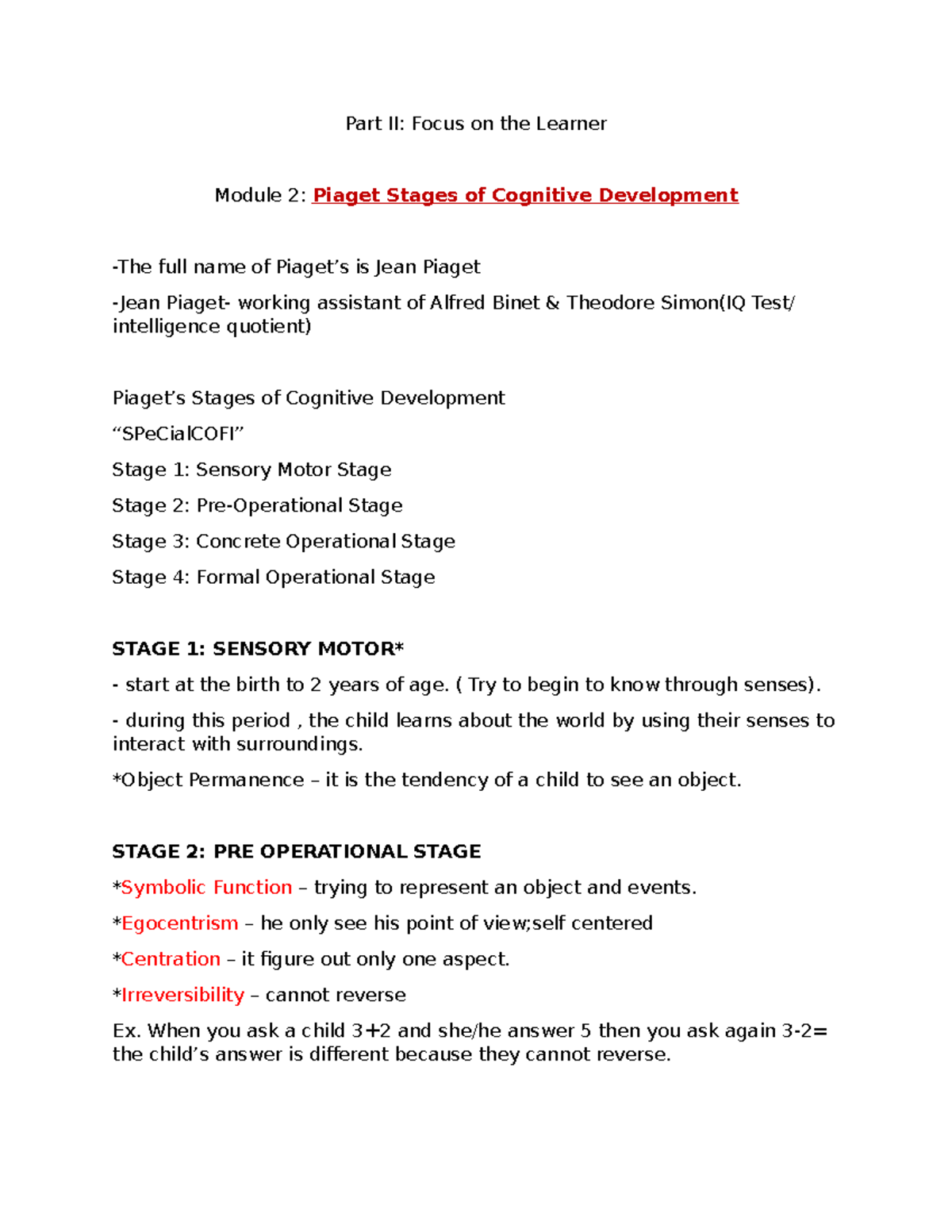 Piaget Stages of Cognitive Development - ( Try to begin to know through ...