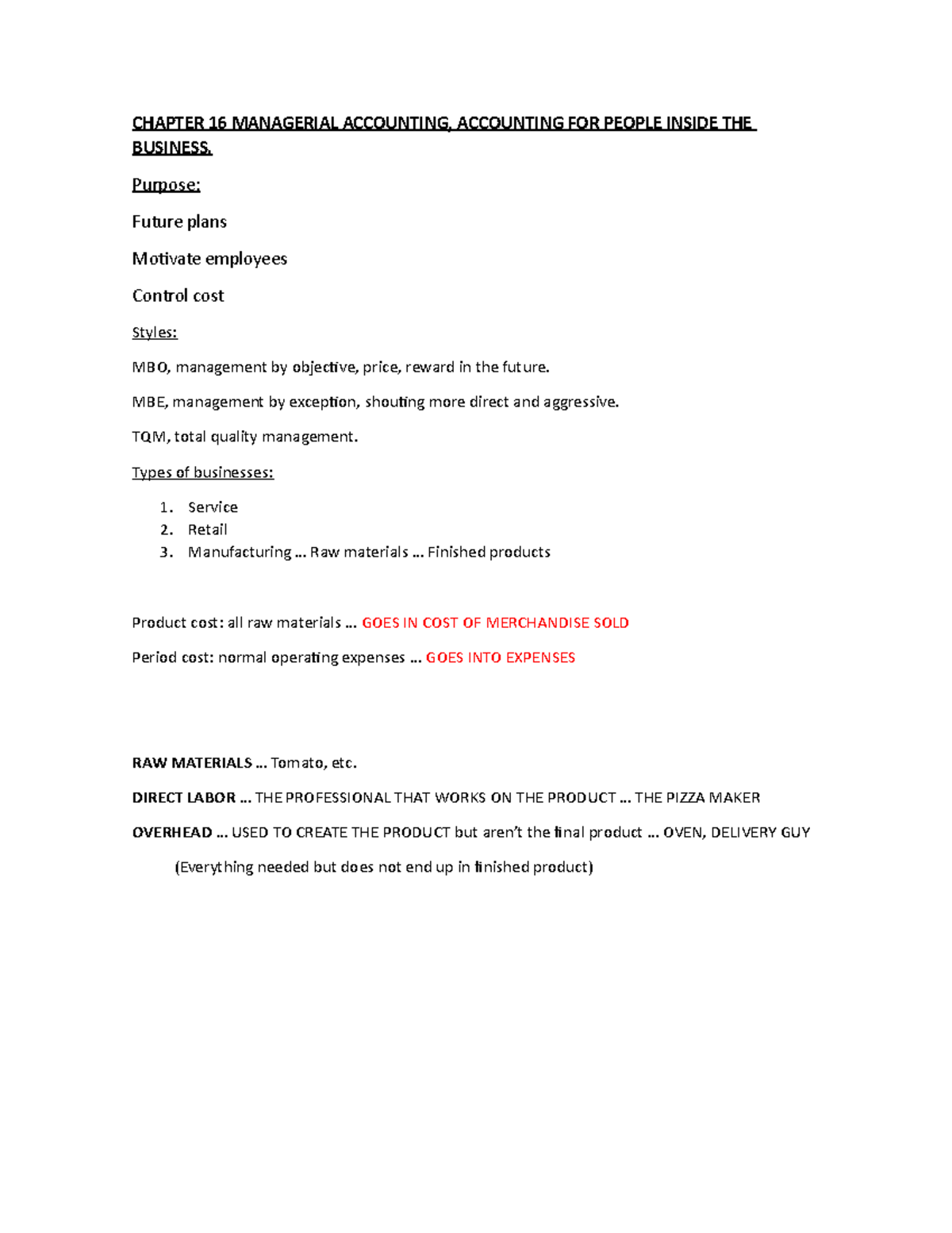 Exam 3 chapter 16 - Notes for the third exam of Managerial Accounting ...