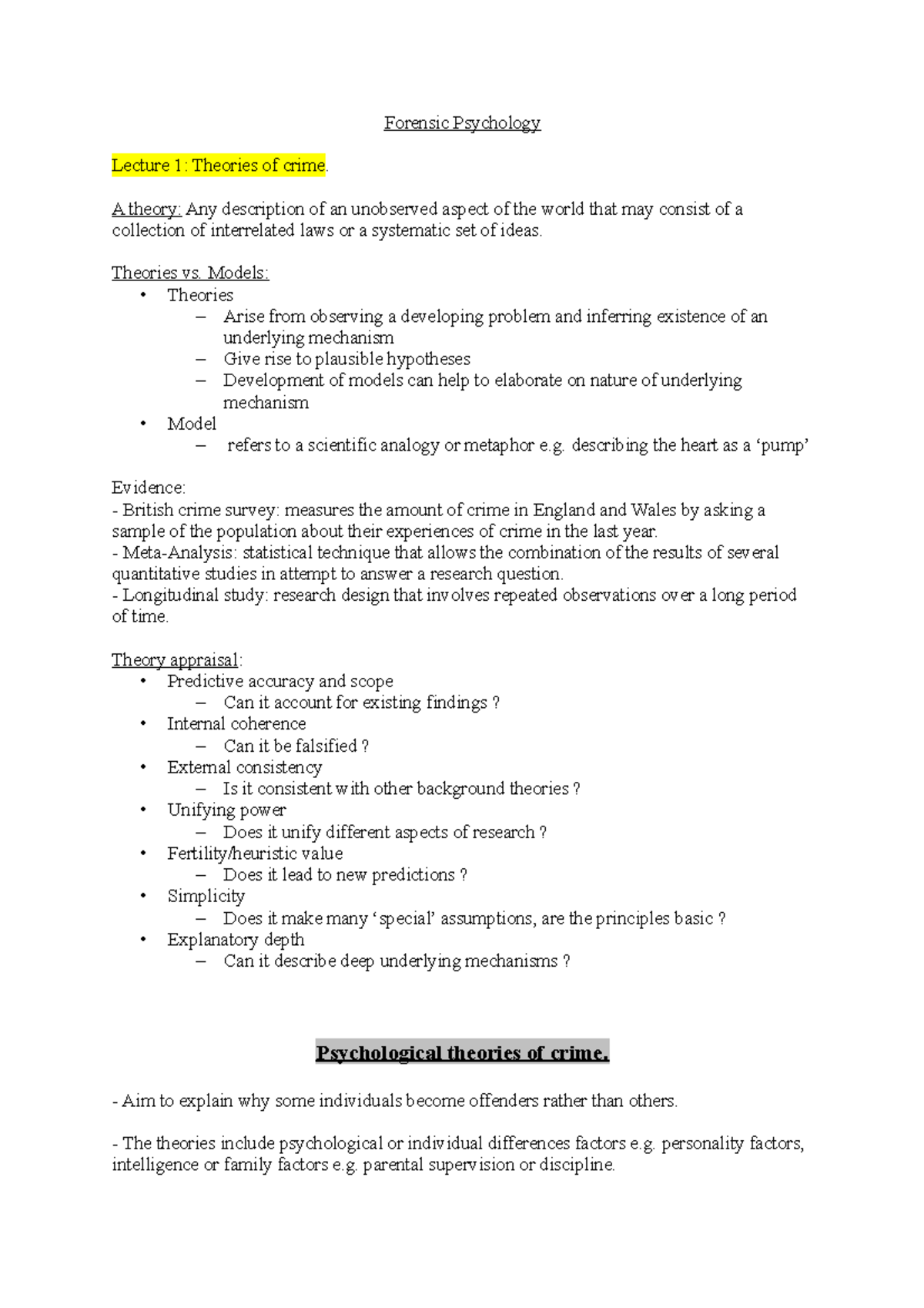 Lecture 1 - forensic psychology - Forensic Psychology Lecture 1 ...