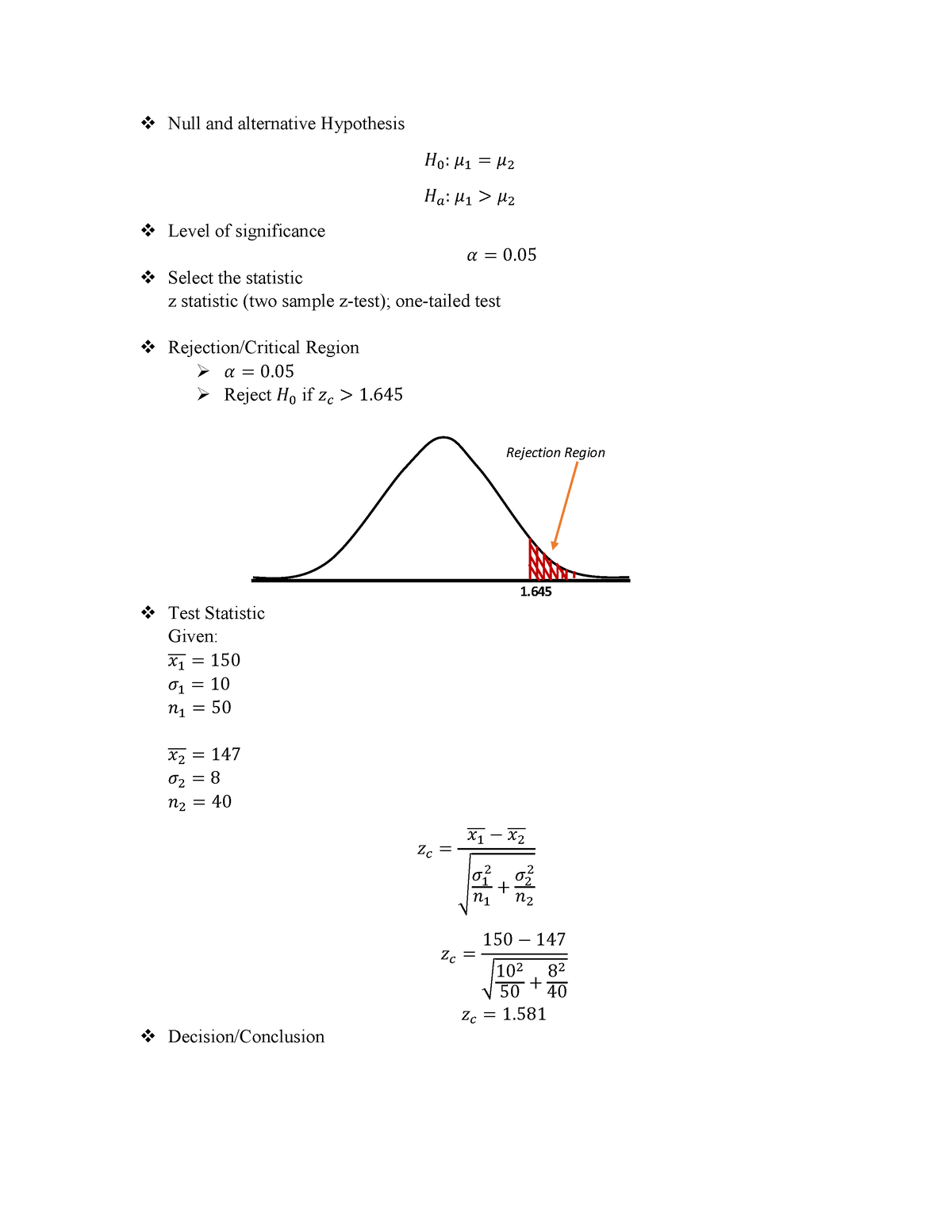 z test null and alternative hypothesis