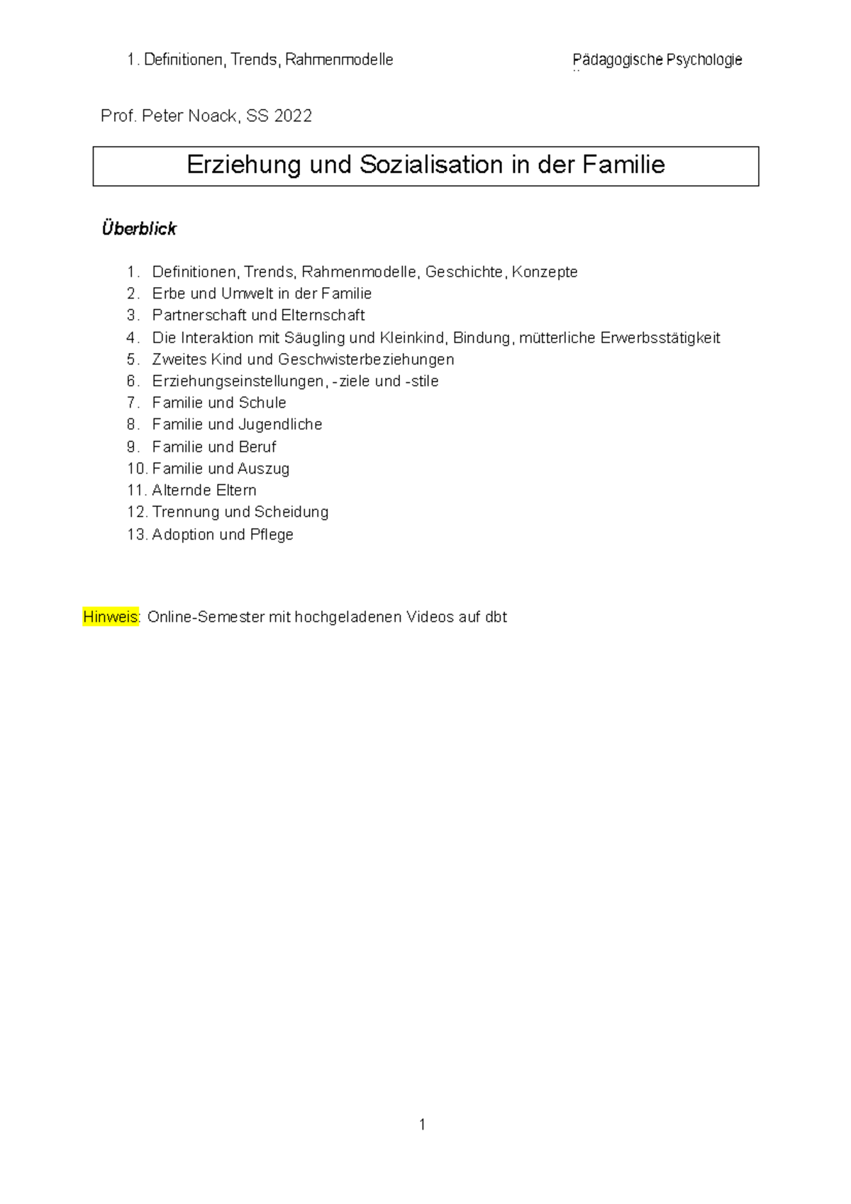 Skript Pädagogische Psychologie II - Prof. Peter Noack, SS 2022 ...