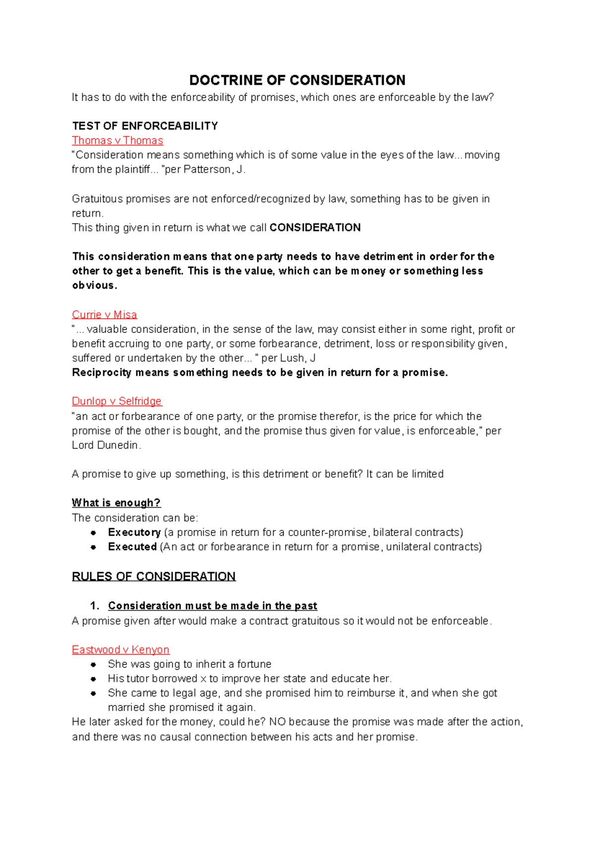 4. Doctrine Of Consideration - DOCTRINE OF CONSIDERATION It Has To Do ...