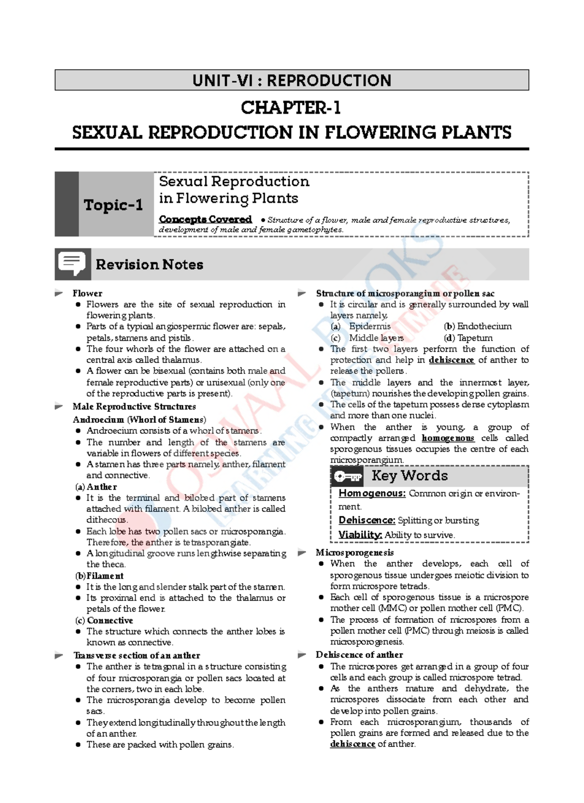 CBSE-12 Biology Revision notes - UNIT-VI : REPRODUCTION CHAPTER- SEXUAL ...