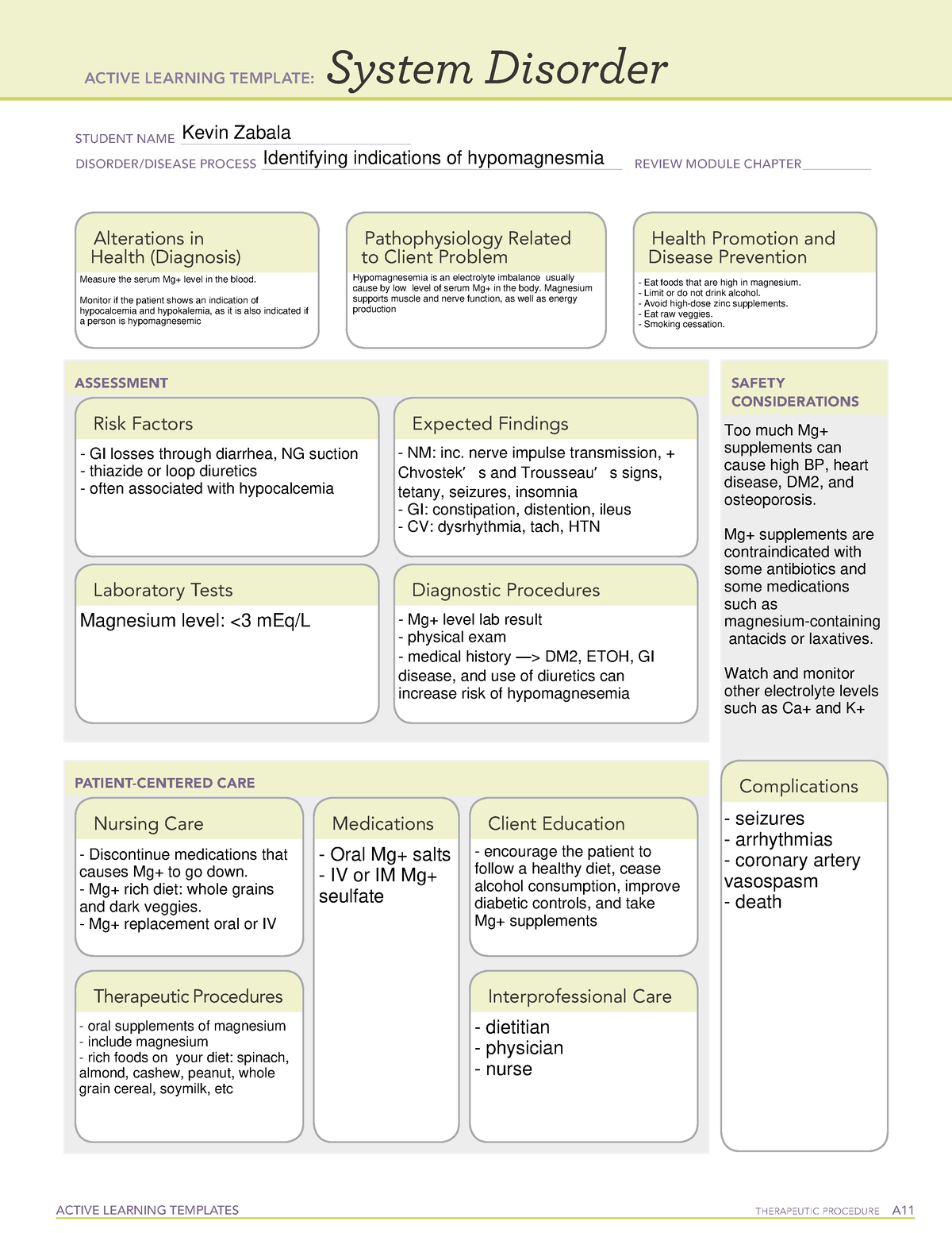Hypomagnesemia System Disorder - ACTIVE LEARNING TEMPLATES THERAPEUTIC ...