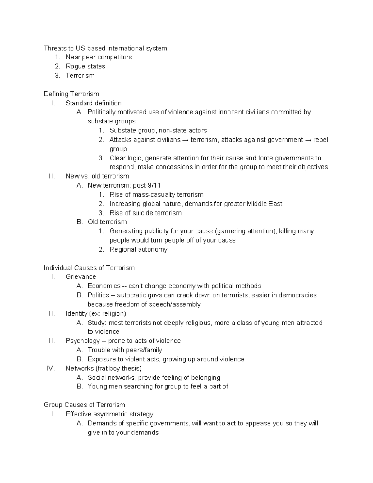 Notes 4 6 - Terrorism - Threats to US-based international system: 1 ...