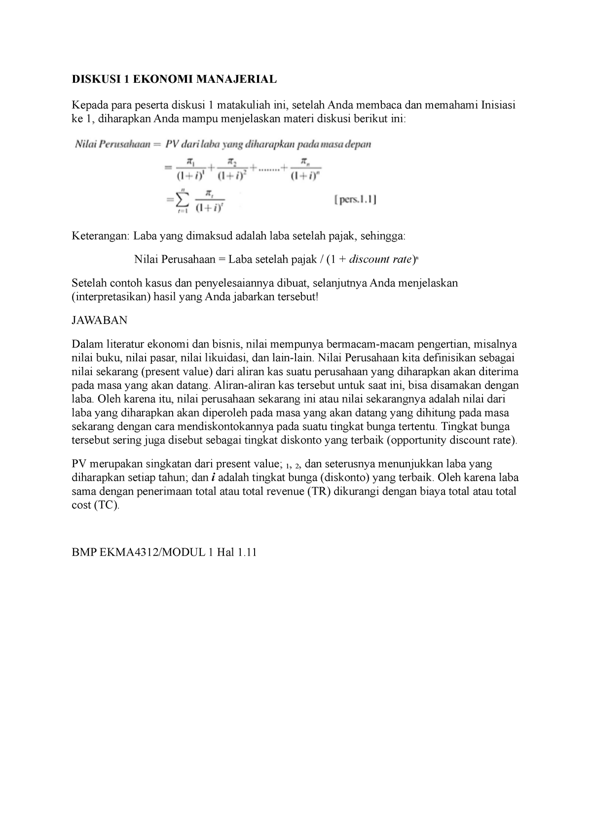 Diskusi 1 Ekonomi Manajerial - DISKUSI 1 EKONOMI MANAJERIAL Kepada Para ...