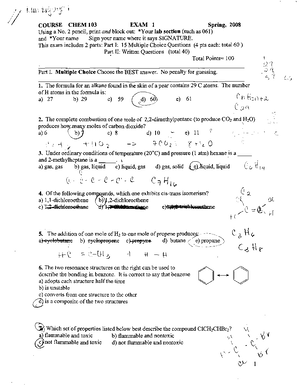 Chem 103 Exam 1 Spring 22 Practice Questions - 1 Chem 103 Exam 1 ...