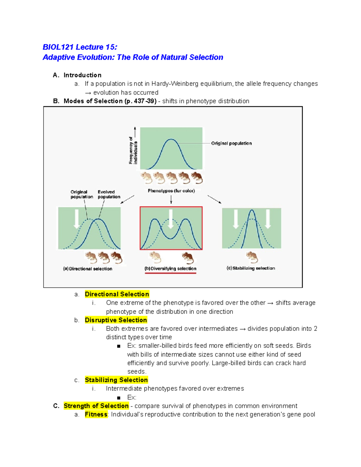 BIOL121 Lecture 15 - Adaptive Evolution The Role Of Natural Selection ...