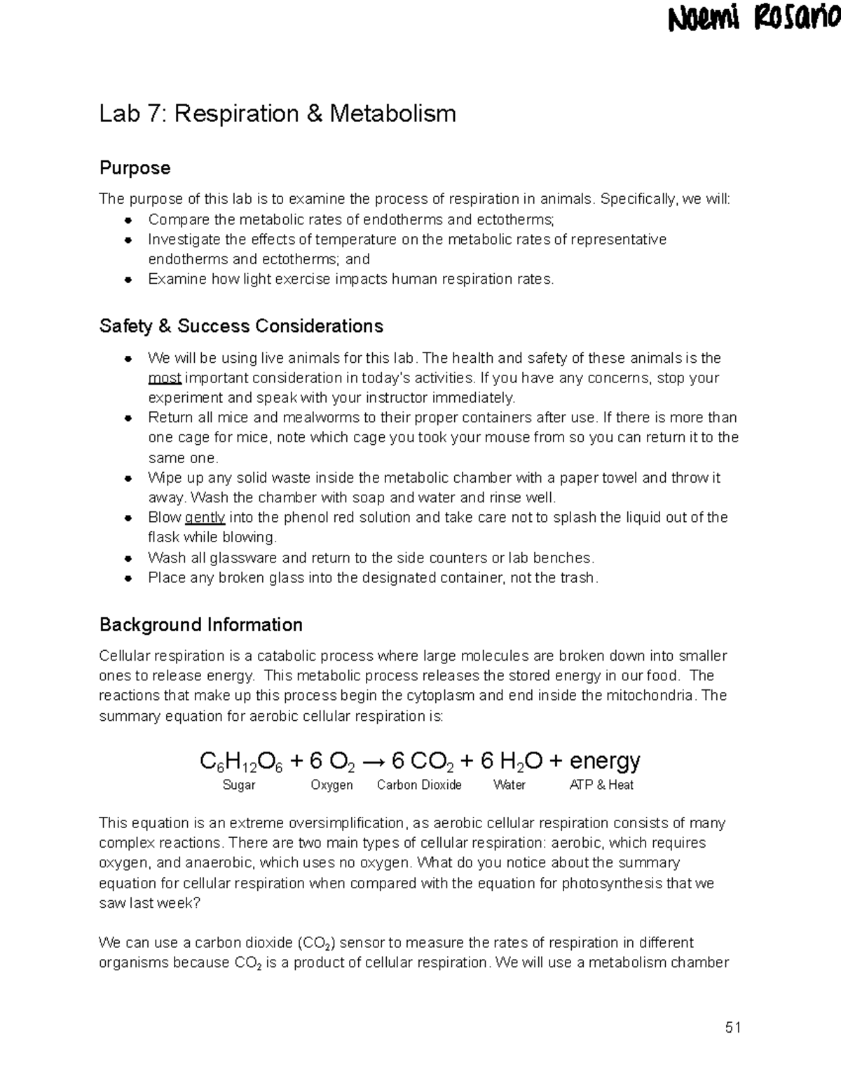 Lab 7 Lab 7 answers for Dale McGabe Lab 7 Respiration