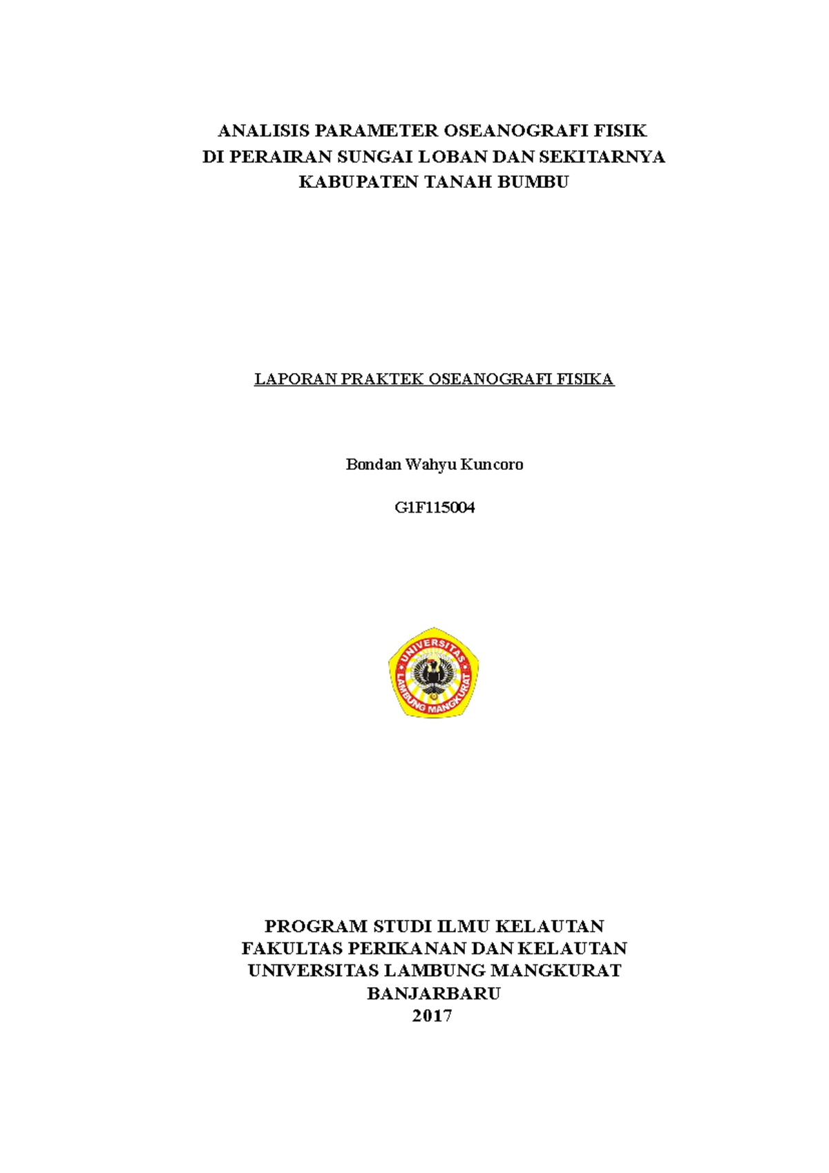 Laporan Praktik Oseanografi Fisika - ANALISIS PARAMETER OSEANOGRAFI ...