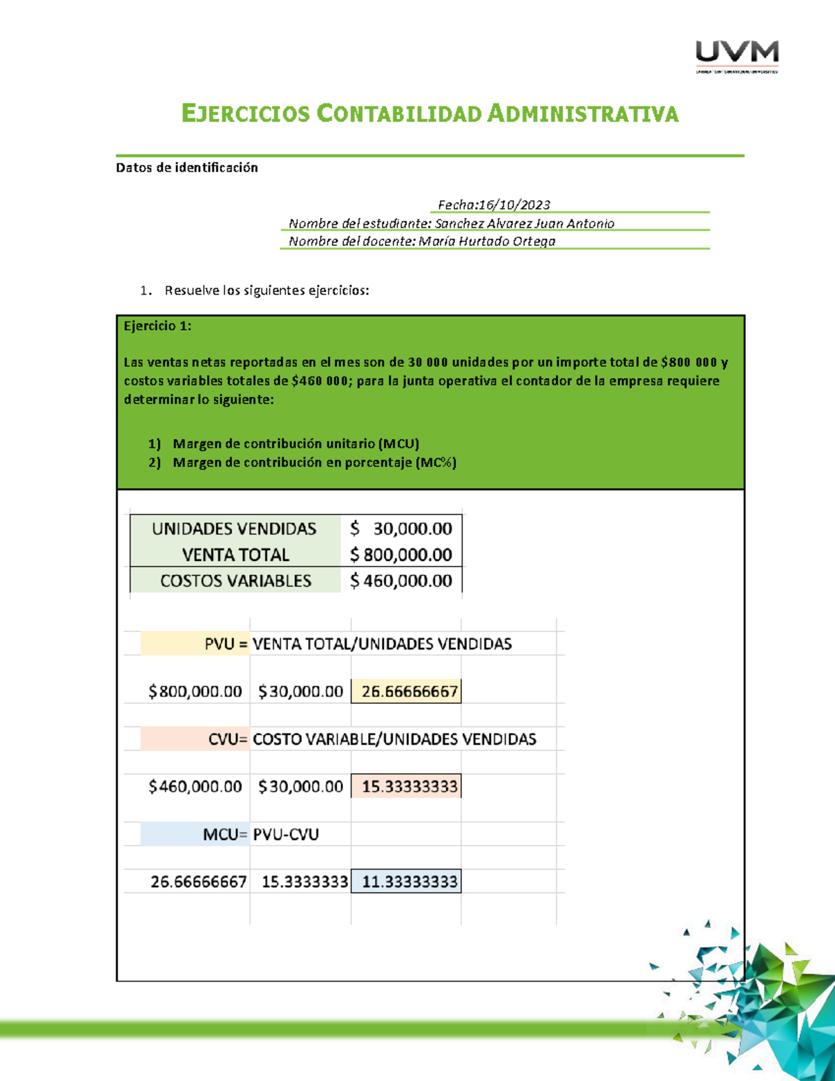 Actividad 5 Contabilidad Administrativa Ejercicios Contabilidad