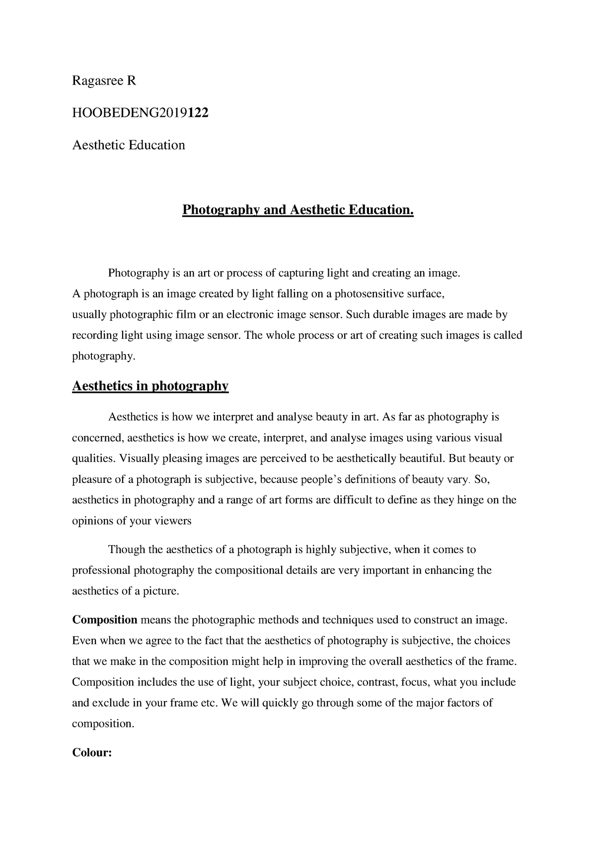 Photography and aesthetic education - Ragasree R HOOBEDENG2019 122 ...