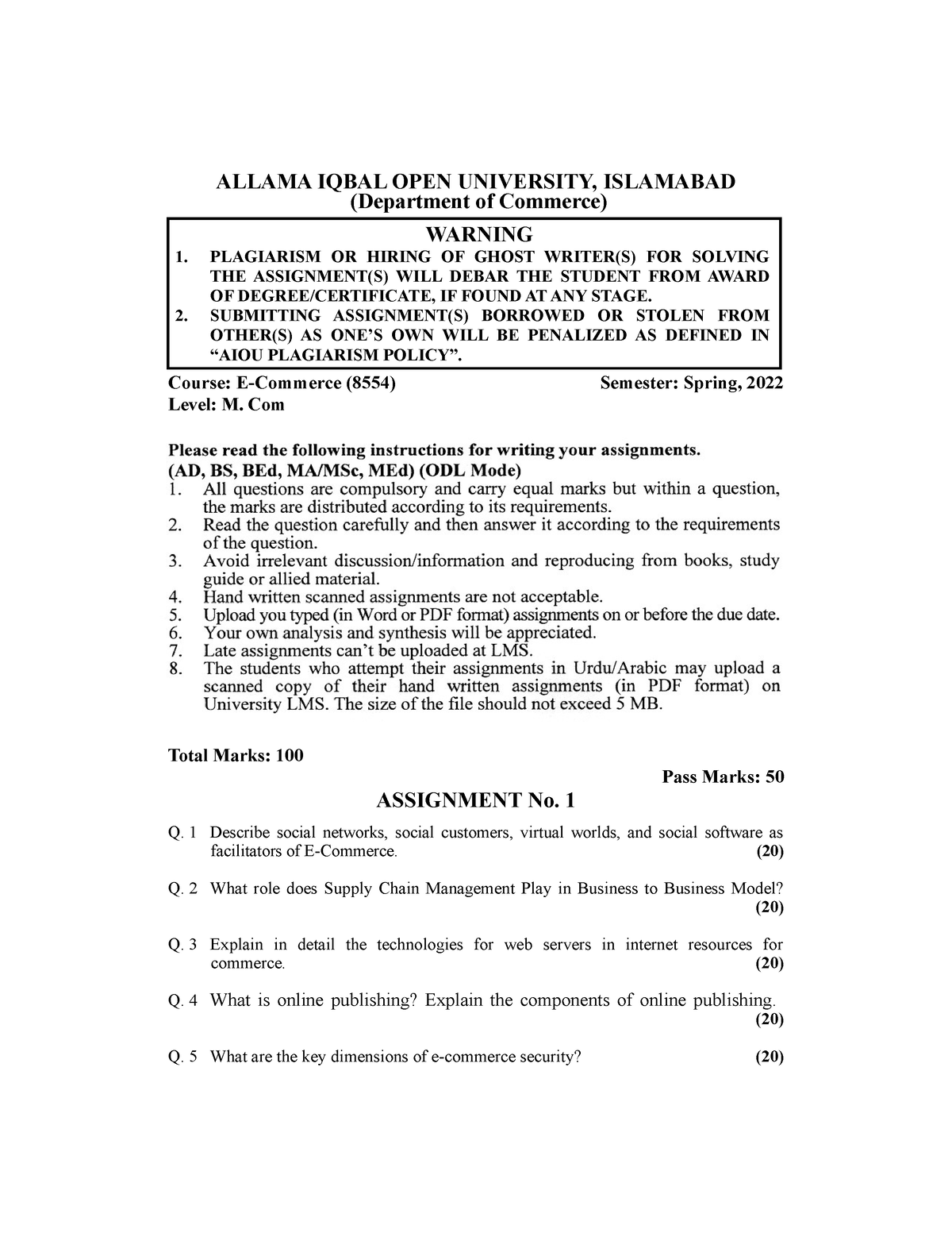 allama iqbal open university islamabad assignment