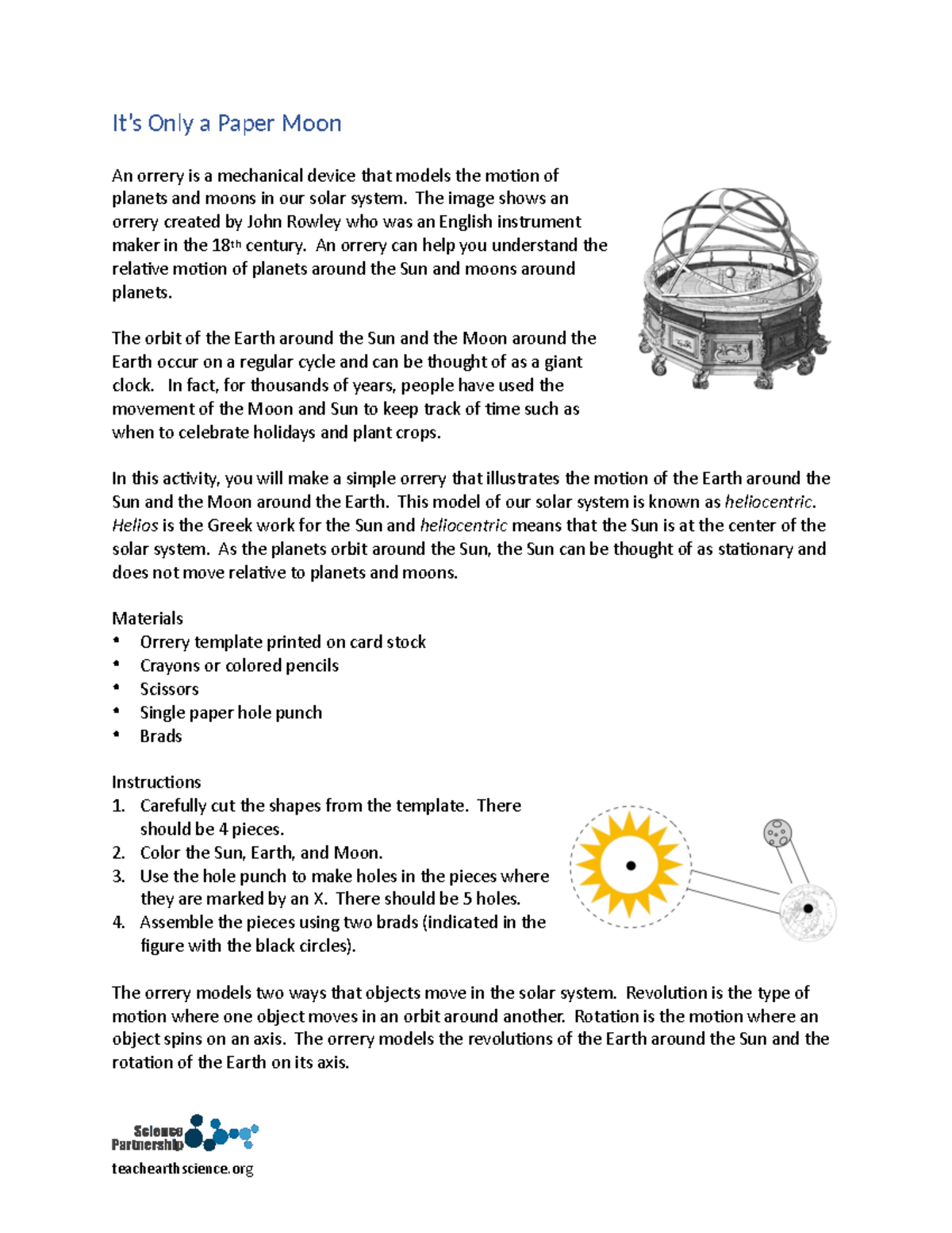 Paper Moon - It’s Only A Paper Moon An Orrery Is A Mechanical Device 